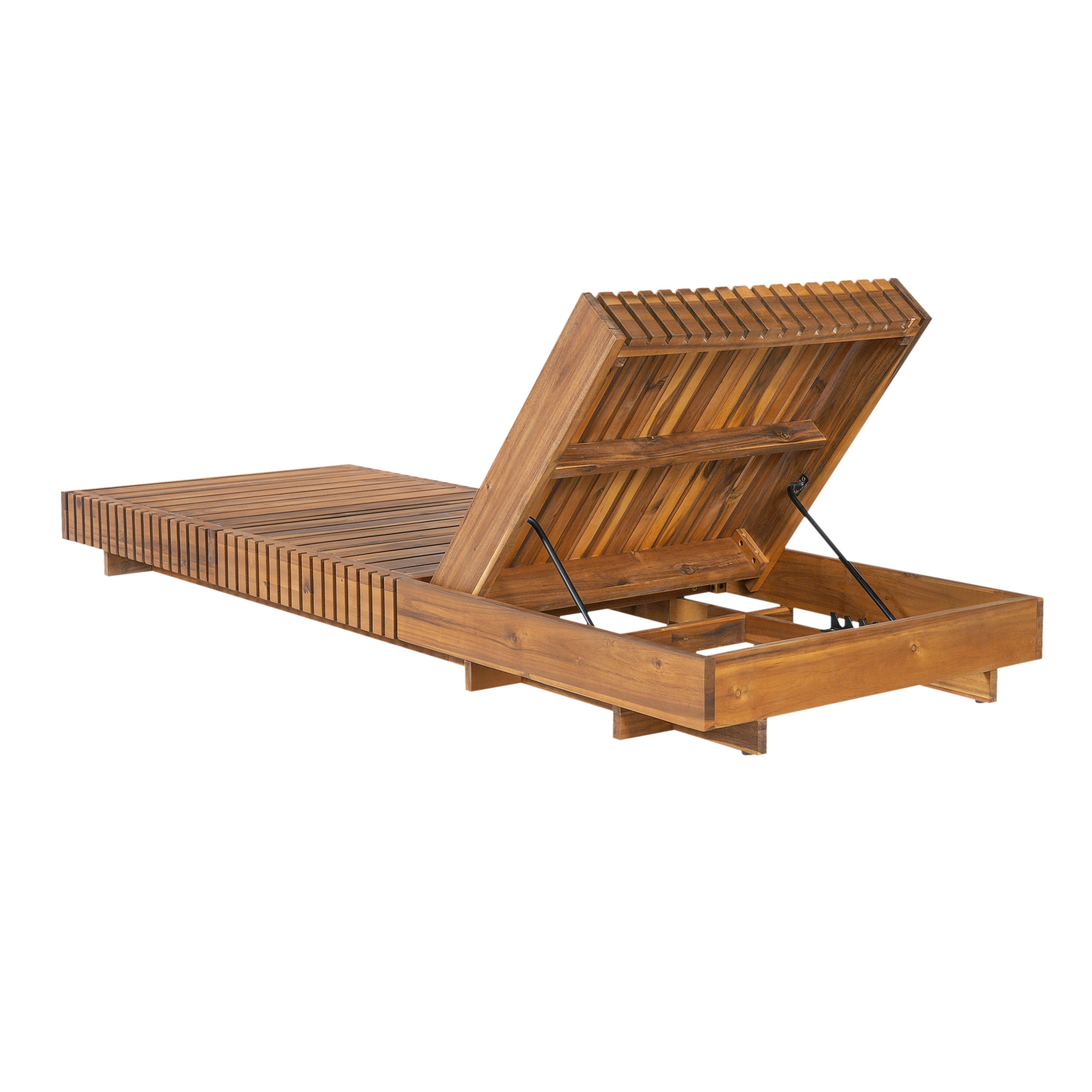 Lounge Chaise Set, Acacia Solid Wood with Cream Lounge Cushion