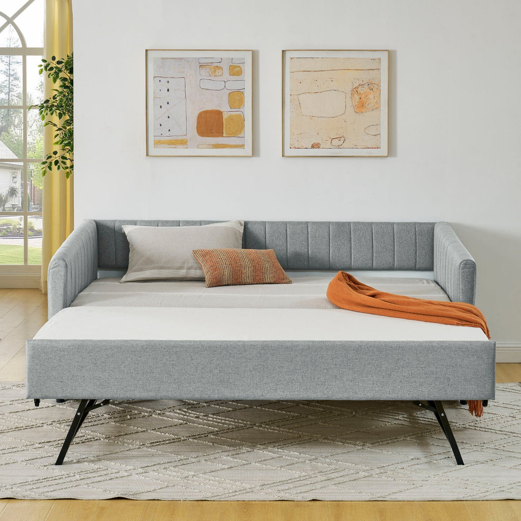 Upholstered Daybed With Trundle With Vertical Stripes