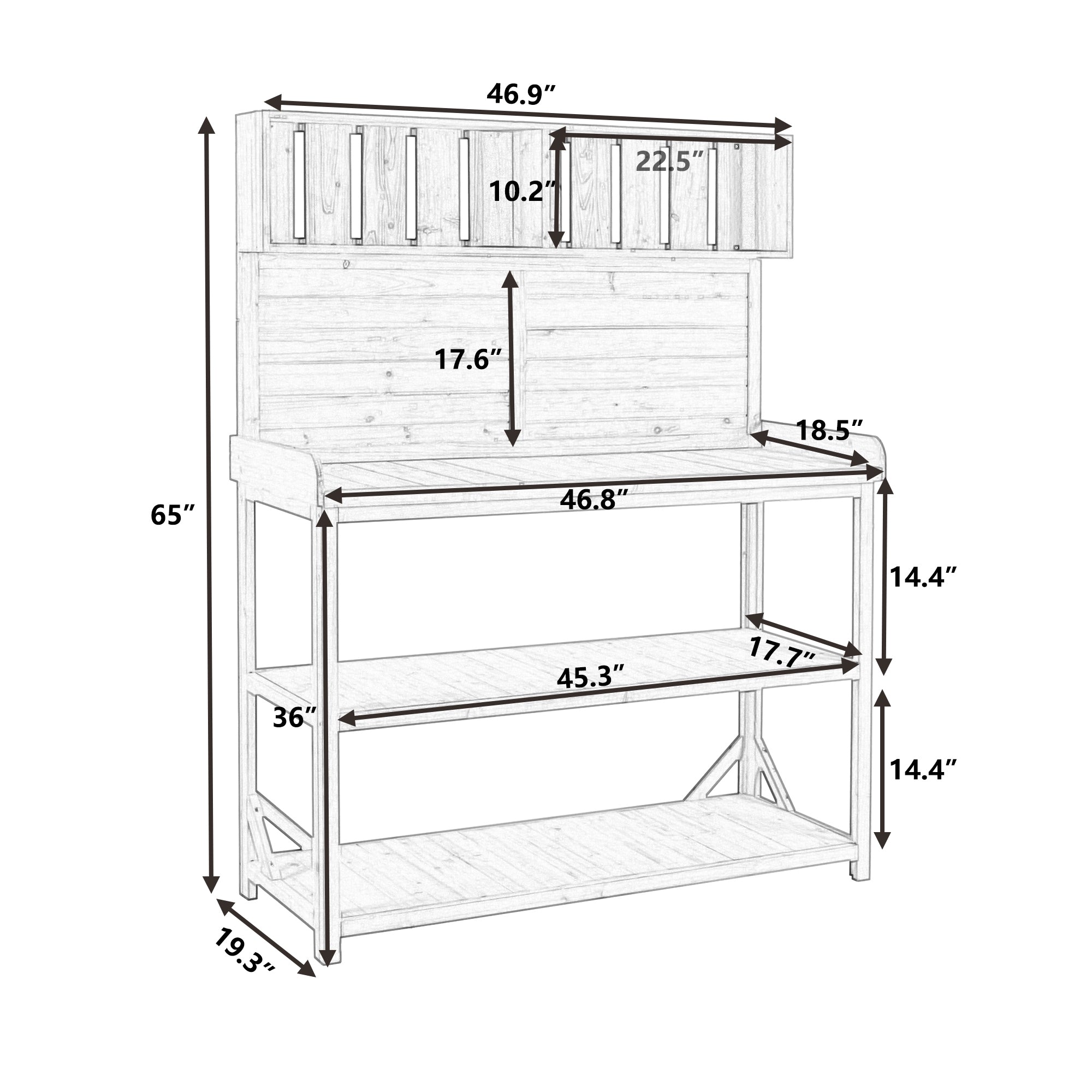 TOPMAX 65' Large Wooden Farmhouse Rustic Outdoor Potting Bench Table