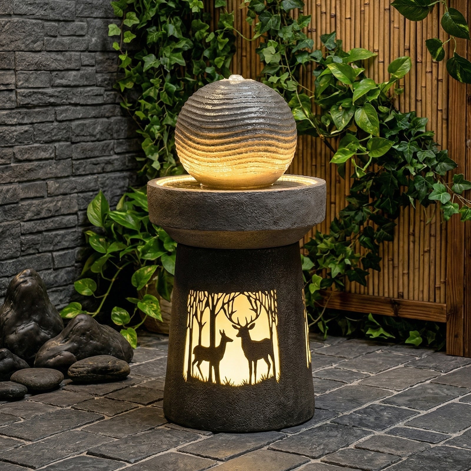 Outdoor Garden Lantern with Warm LED Light Deer Silhouette