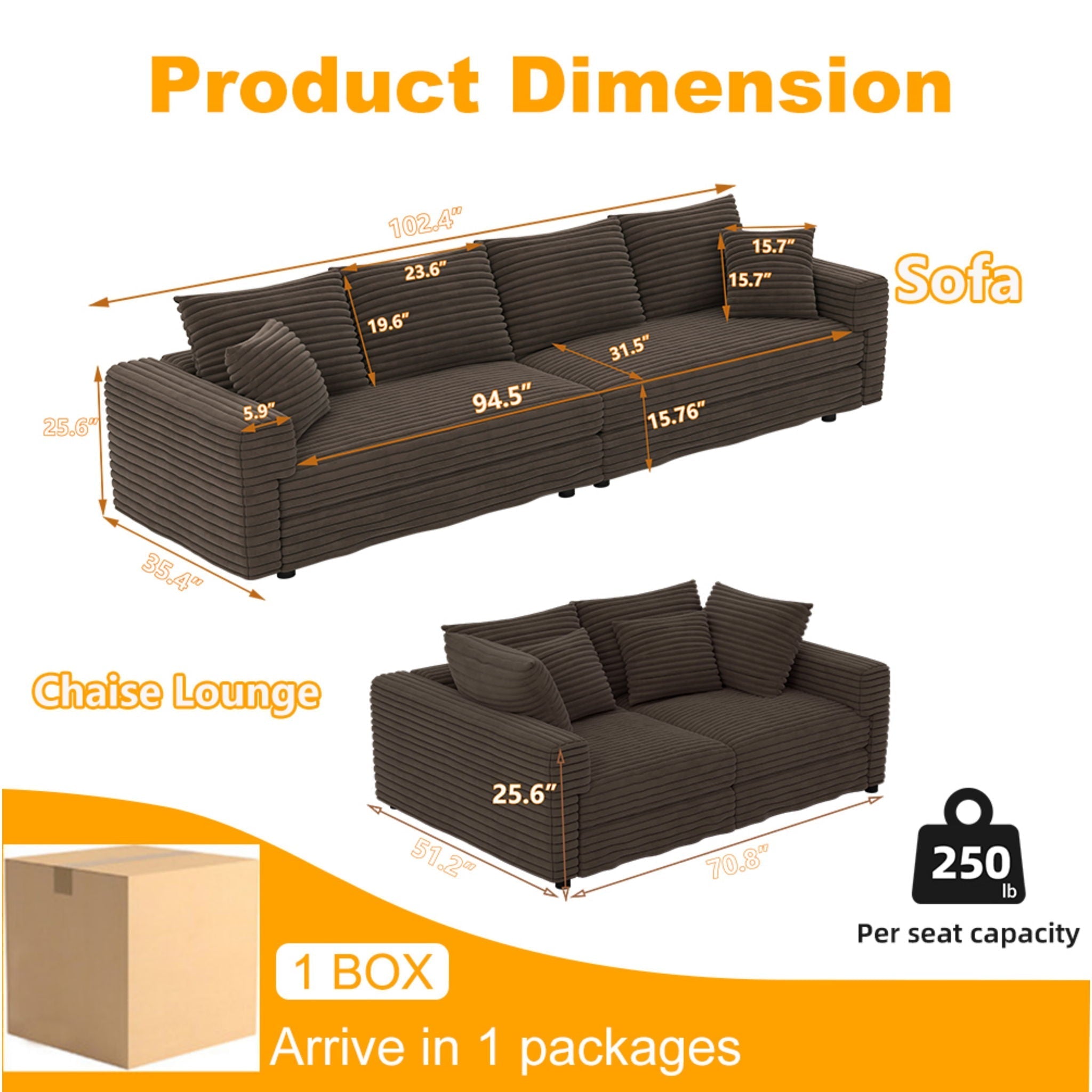 4 Seat Modern Comfy Upholstered Sofa Cloud Couch