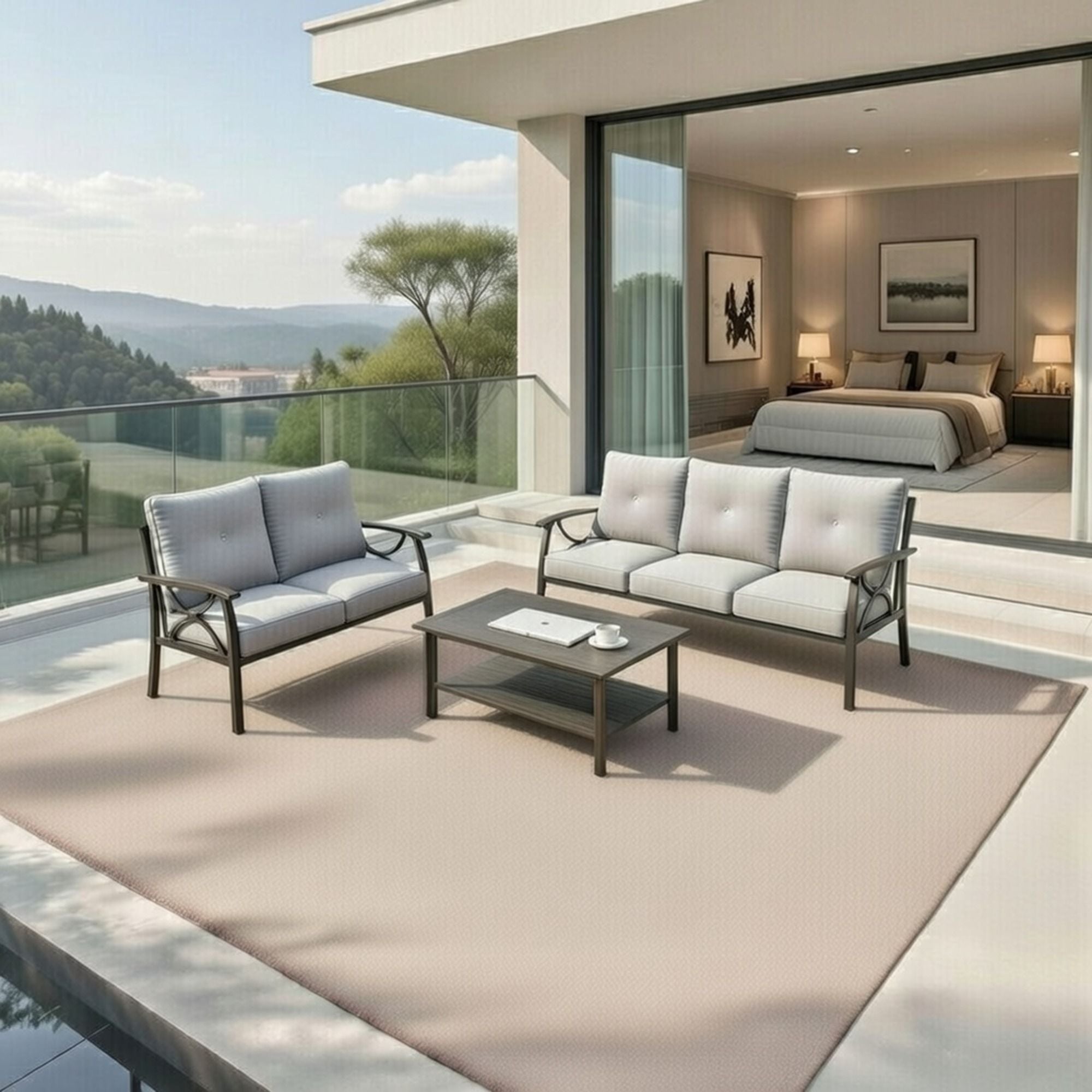Patio Furniture Set with Coffee Table and Cushions for Backyard