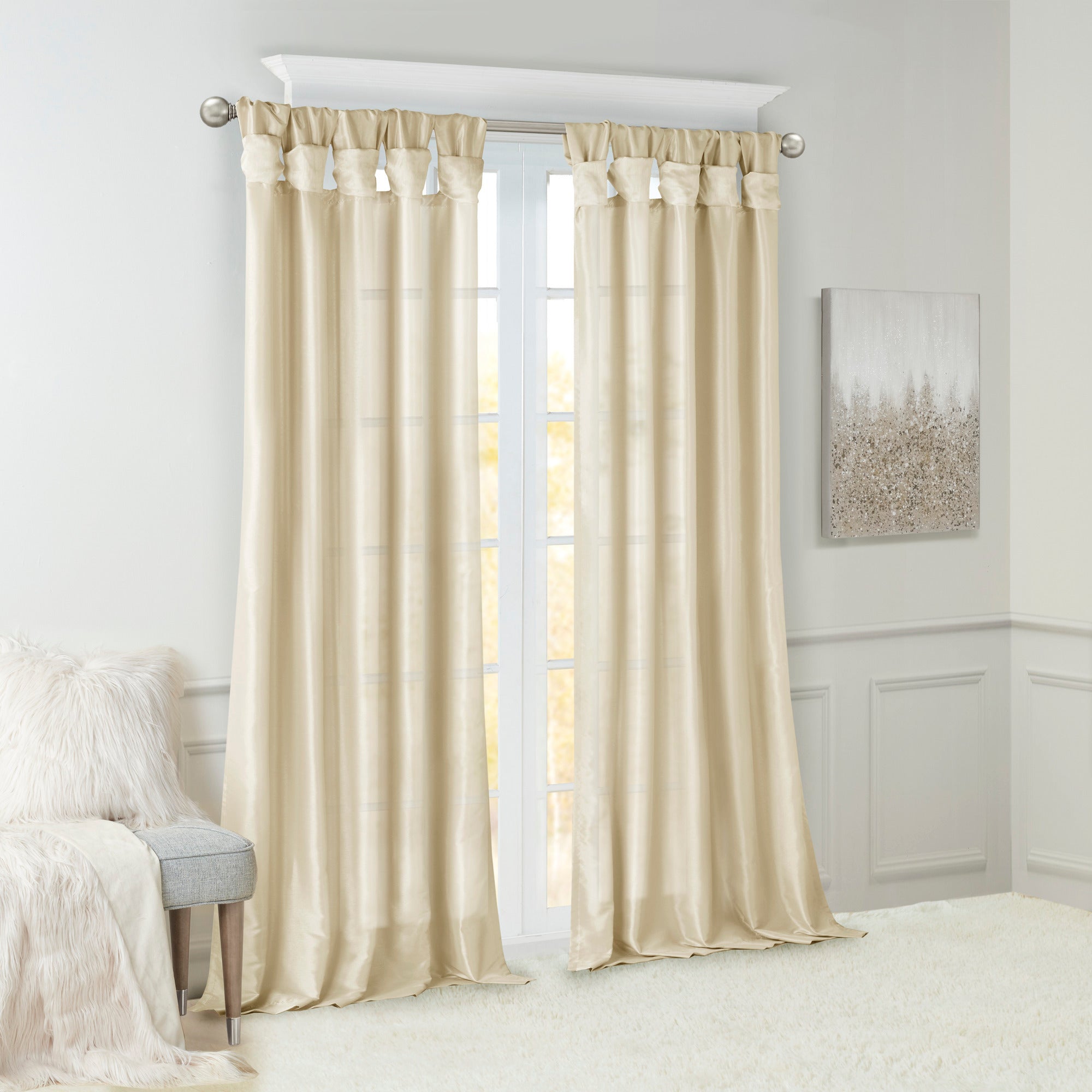 Twist Tab Lined Window Curtain Panel Champagne 50x95