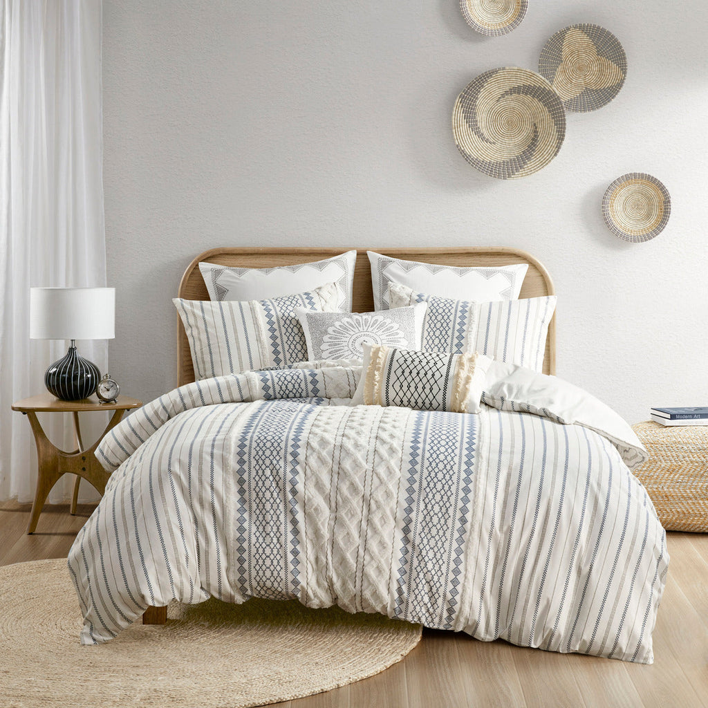 King/Cal King Cotton Printed Duvet Cover Set with Chenille