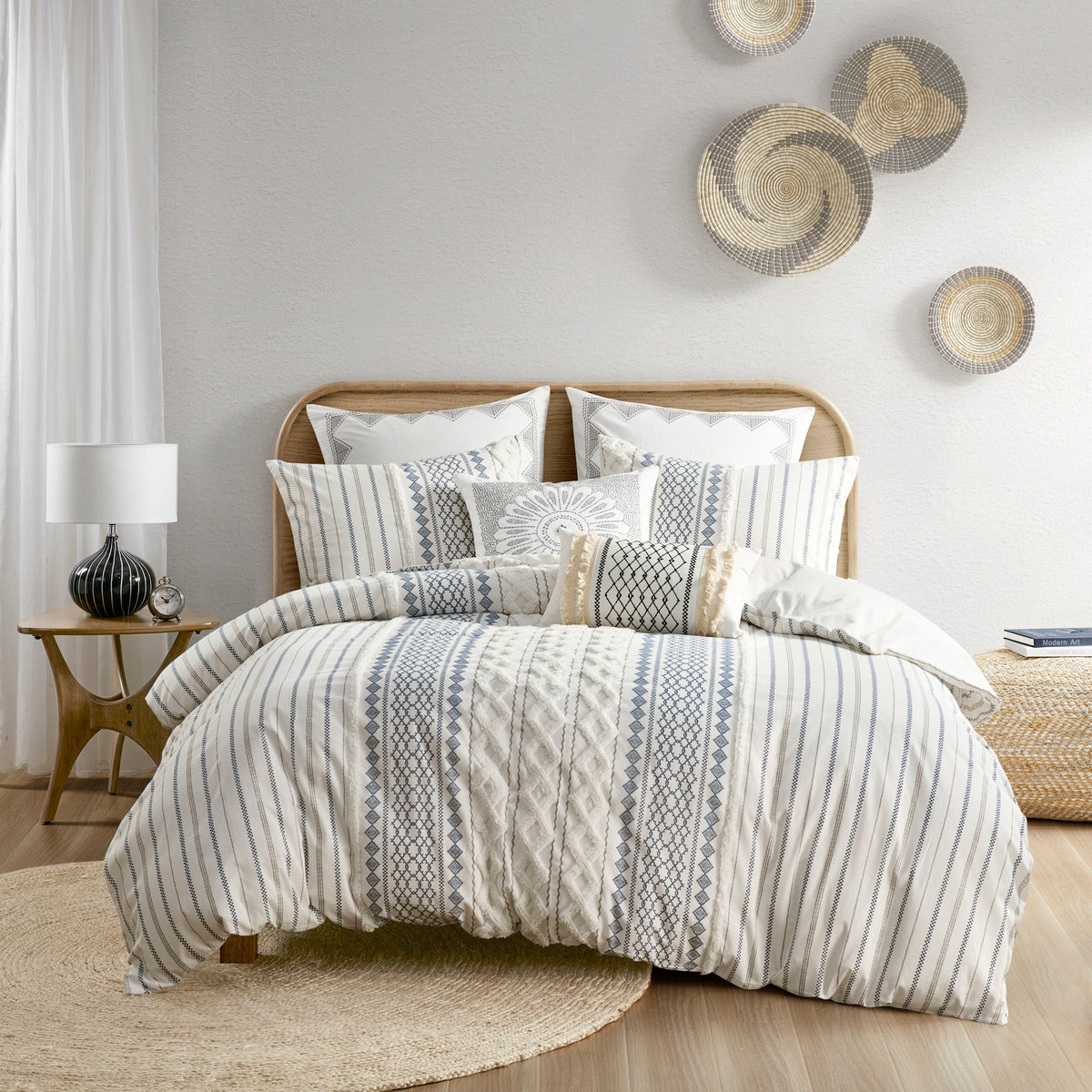 King/Cal King Cotton Printed Duvet Cover Set with Chenille
