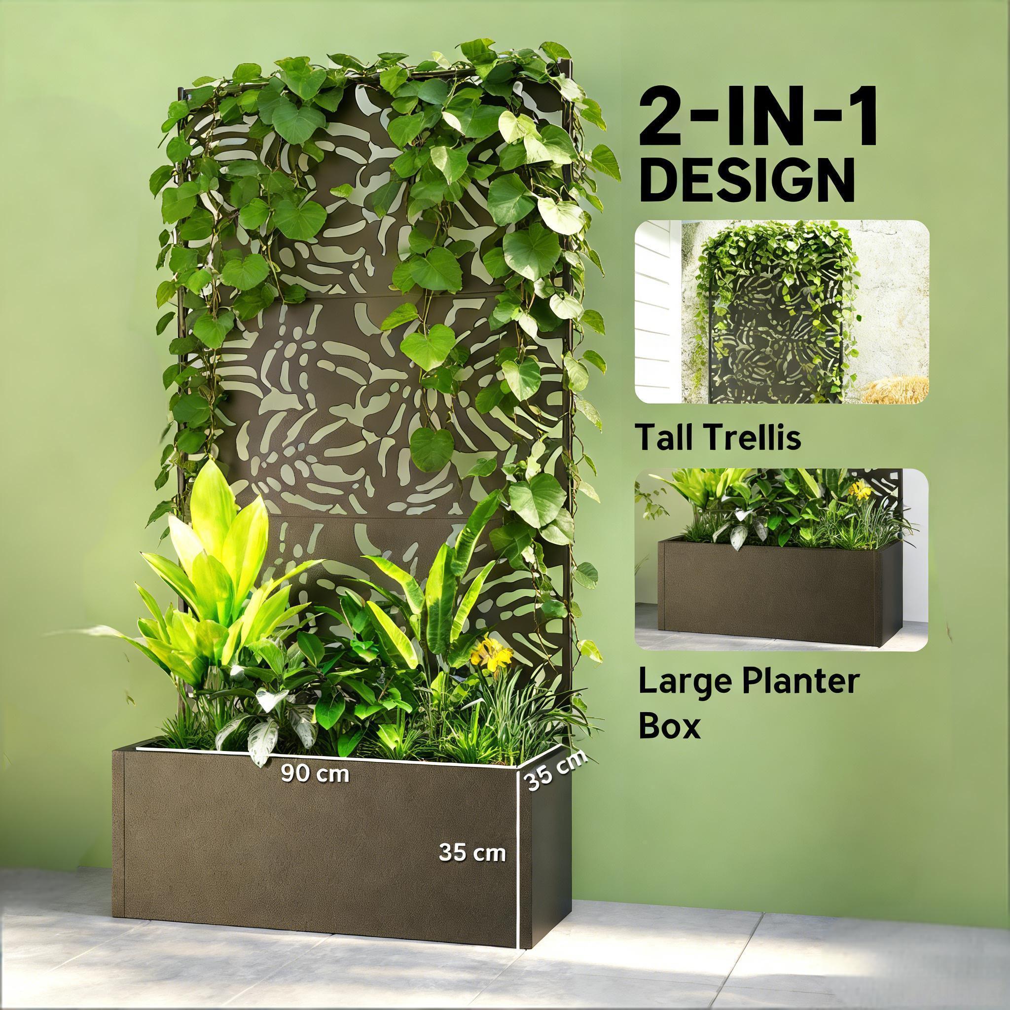 Trellis Planter with Spacious Metal Box and Efficient Drainage