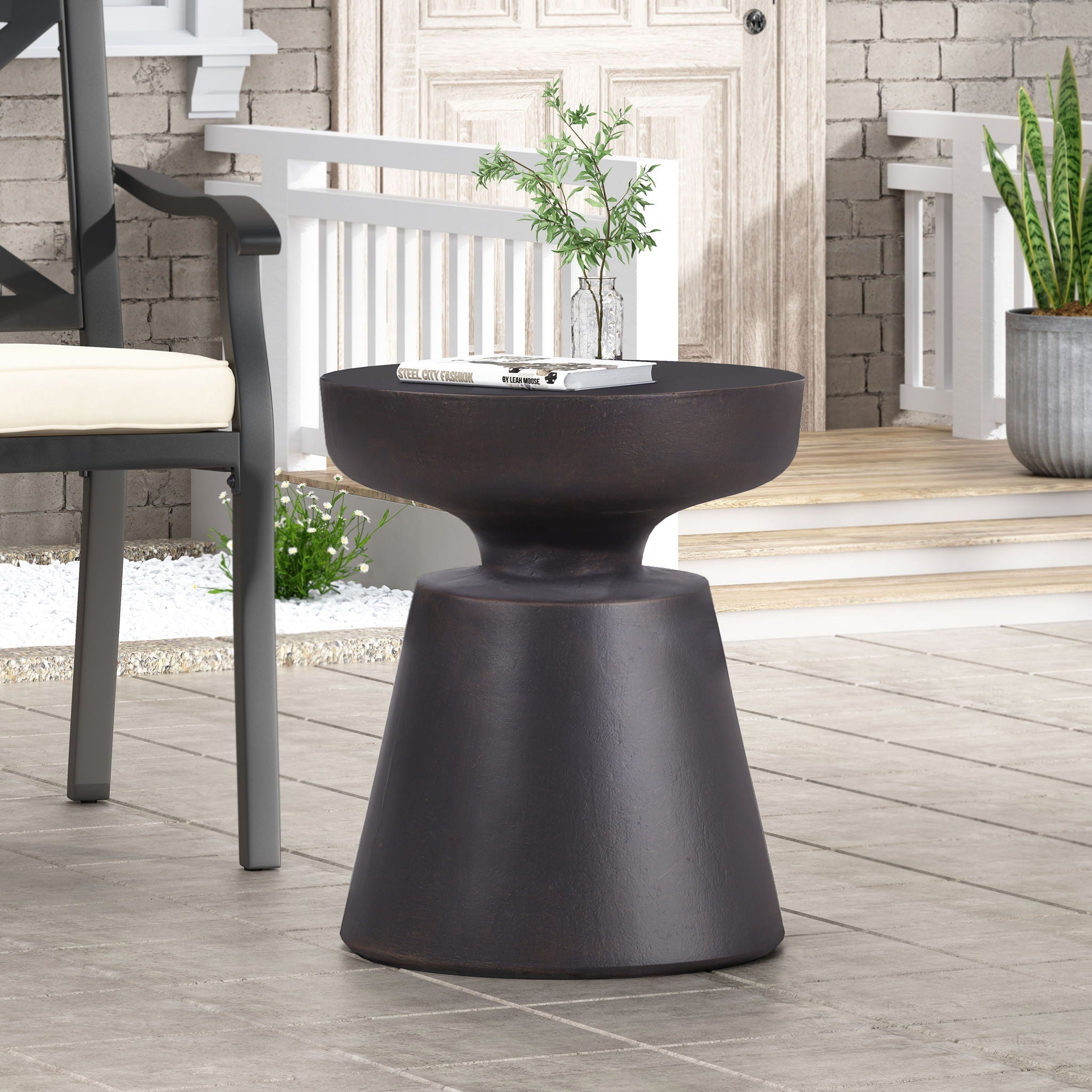 Outdoor Lightweight Concrete End Table with Half Sphere Top - Copper
