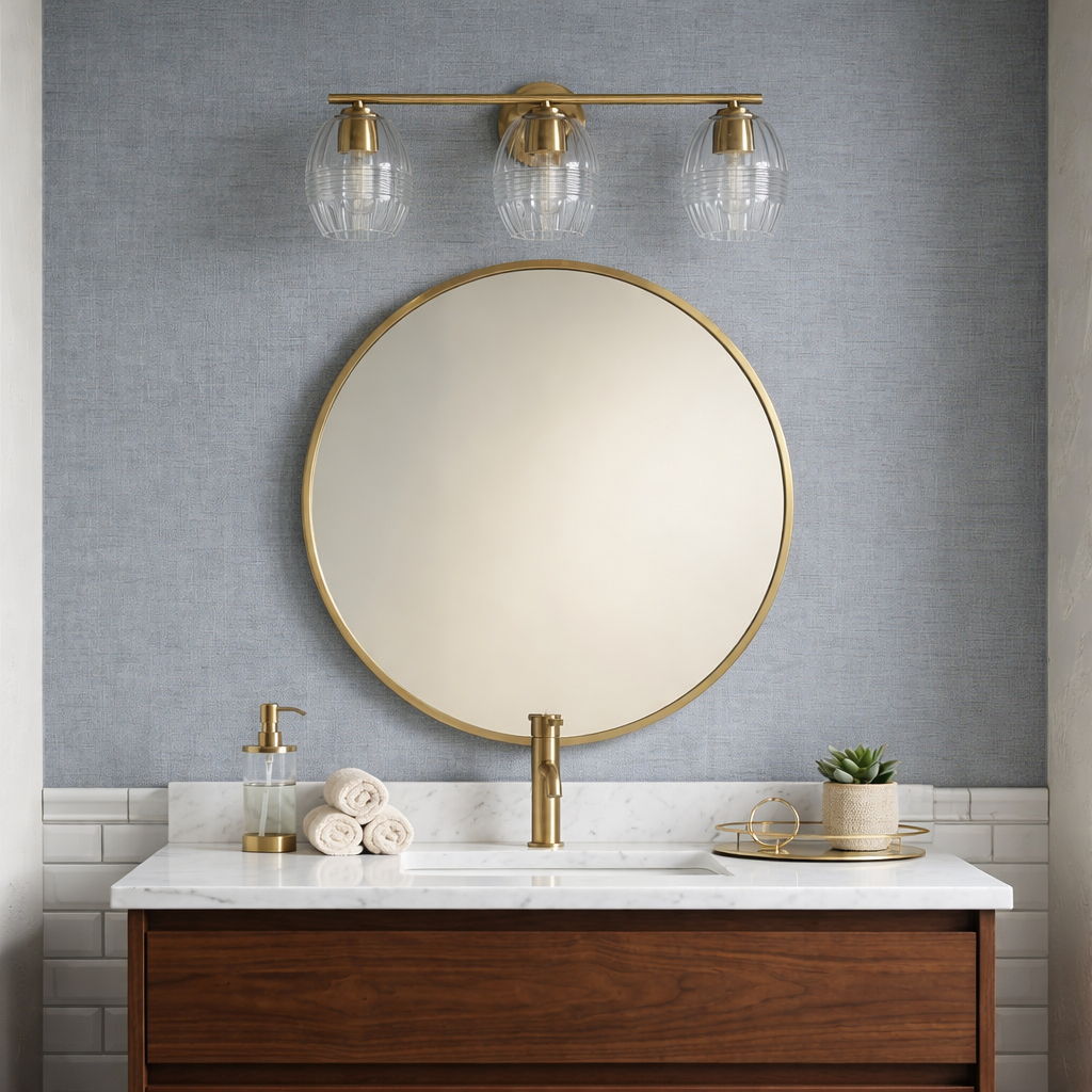 Luster - 3 Lights Vanity With Clear For Bathrooms Above Mirror Wall Lamp Satin - Clear / Gold