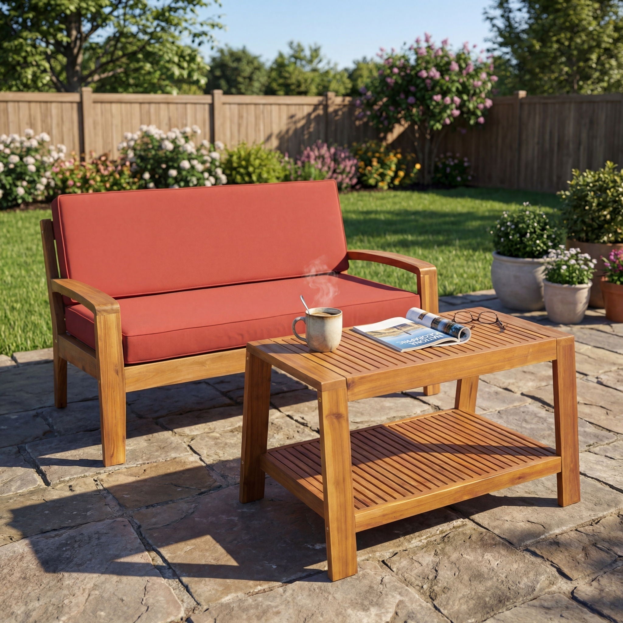 2 Piece Outdoor Conversation Set – Loveseat & Coffee Table with Water-Resistant Cushions