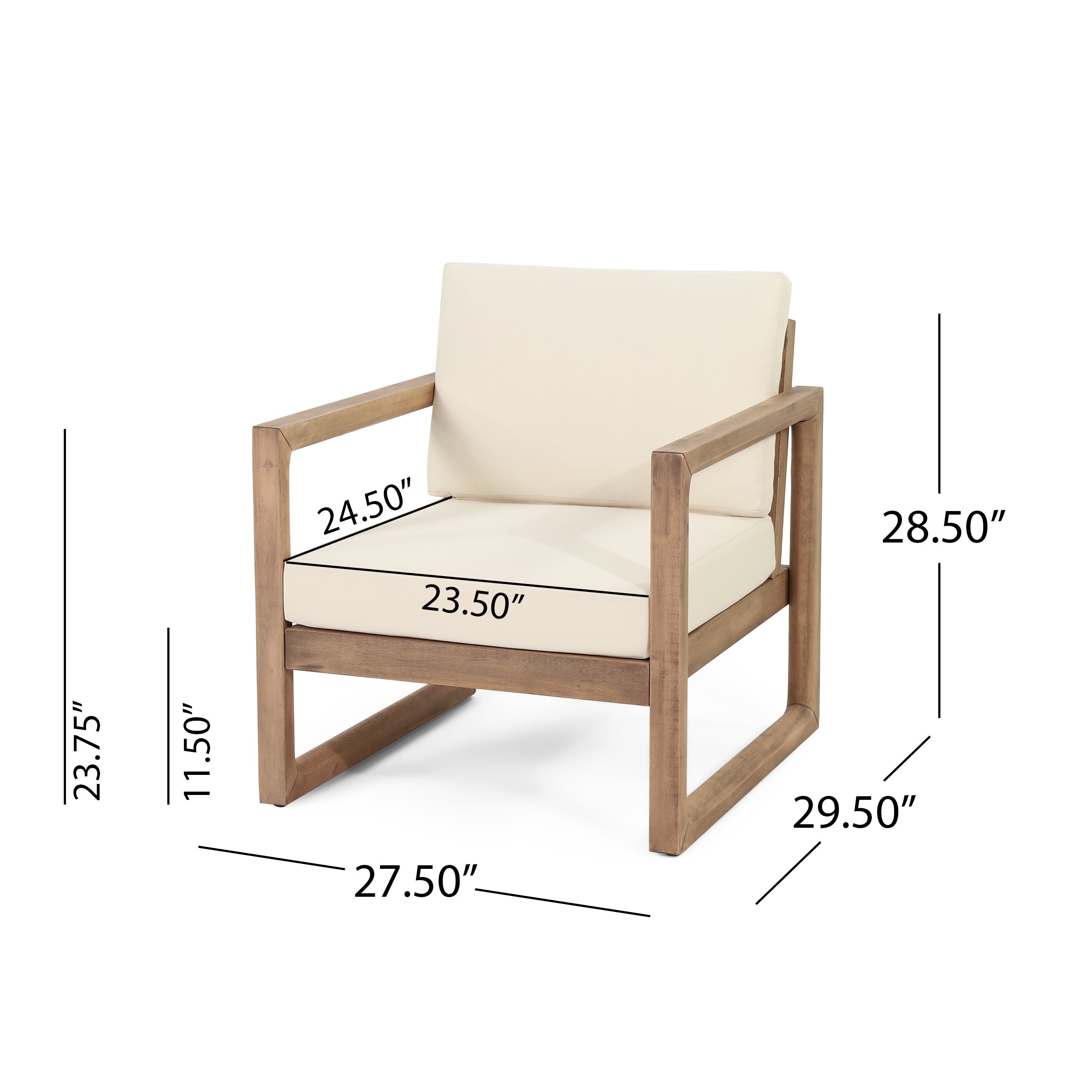 Set of 2 Outdoor Acacia Wood Patio Club Chairs with Beige Cushions