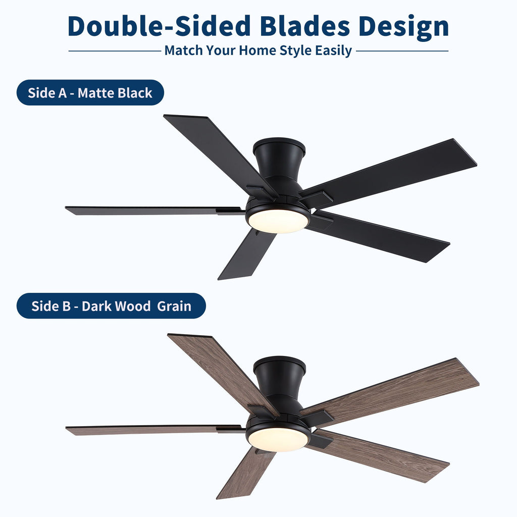 Low Profile Flush Mount Intergrated LED Ceiling Fan With Light And Reversible Quiet Motor