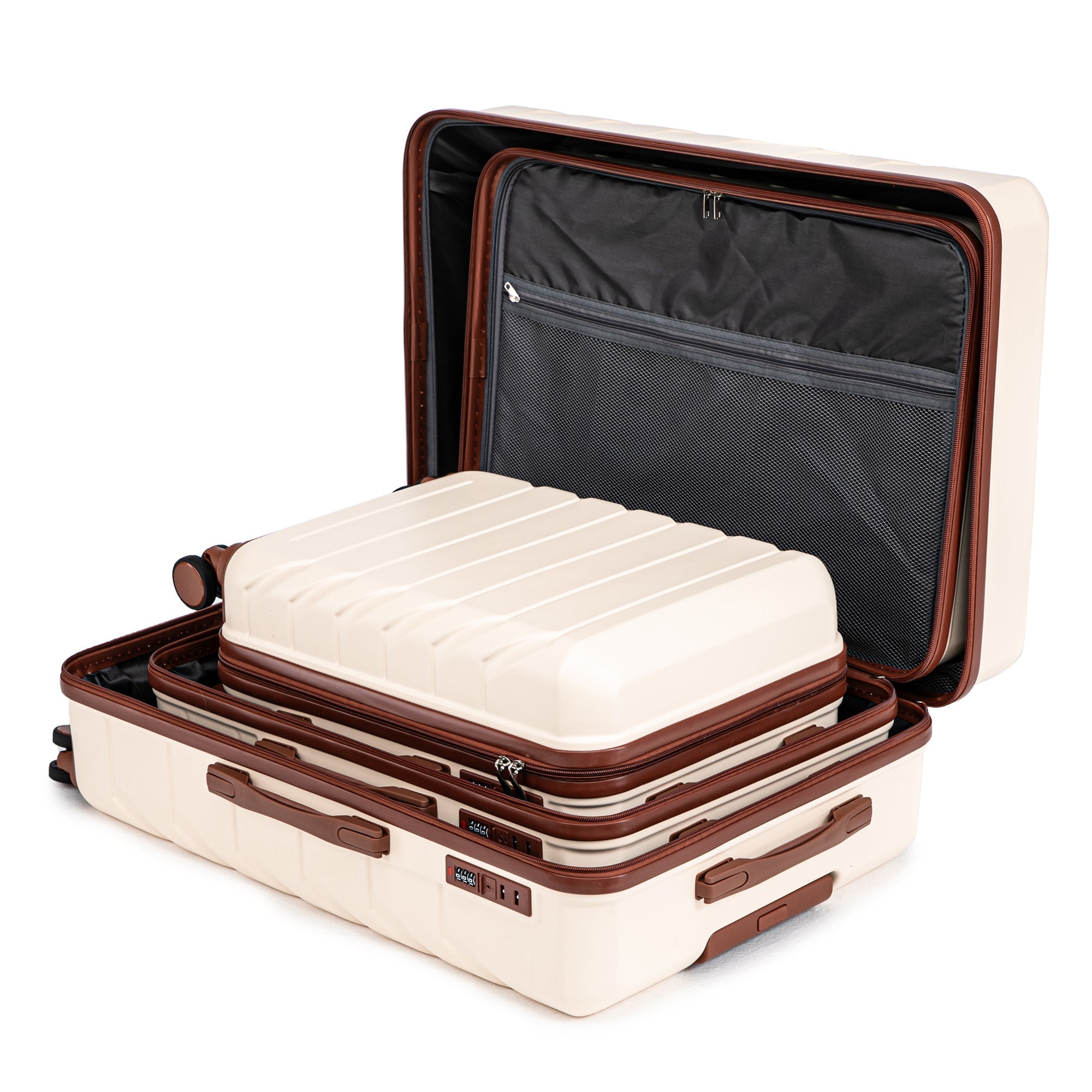3-Piece ABS Spinner Wheel Luggage Set 20"/24"/28" Beige