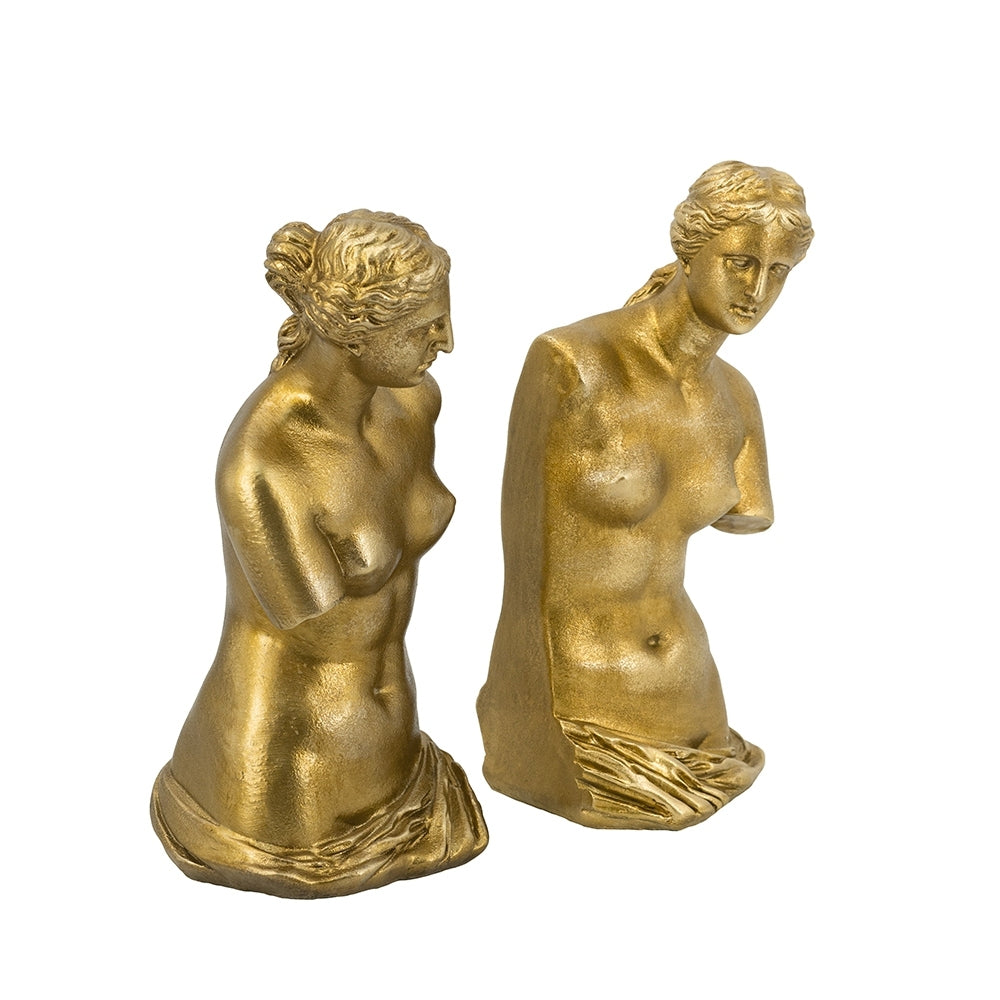 Set of 2 Venus de Milo Bust Bookends with Gold Finish