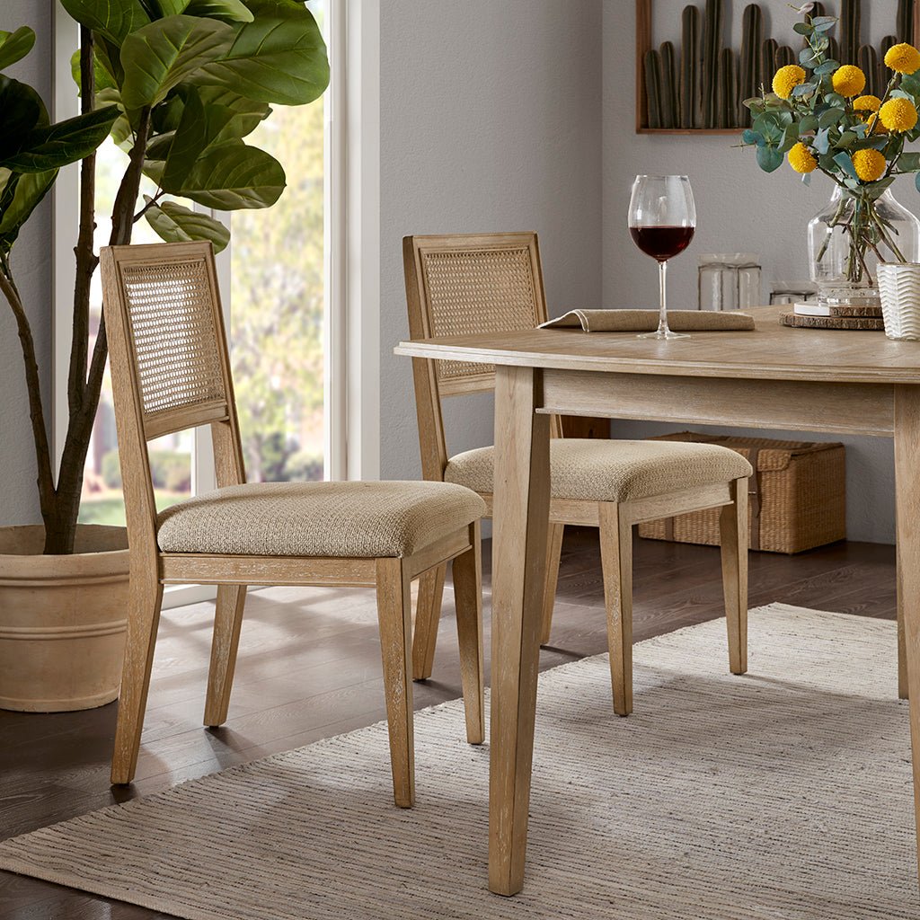 Armless Dining Chair with Cane Back and Tapered Wood Legs - Set of 2