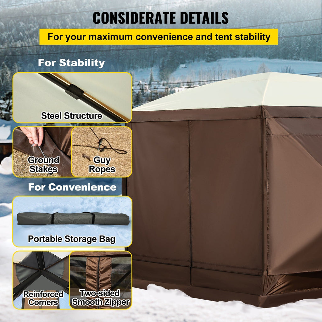 Camping Gazebo Tent, 10'x10', 6-Sided Pop-up Canopy Screen Tent