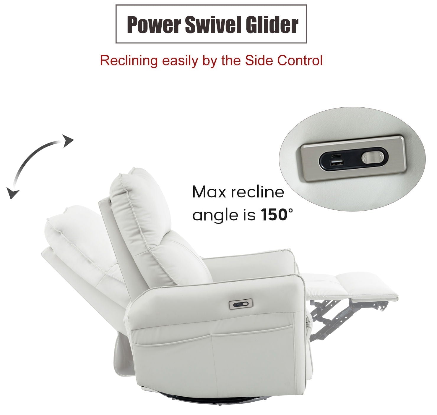 29.92" 270 Power Swivel Rocker Recliner Chair, Electric Glider Reclining Sofa With USB Ports, Power Swivel Glider, Rocking Chair Nursery Recliners For Living Room Bedroom