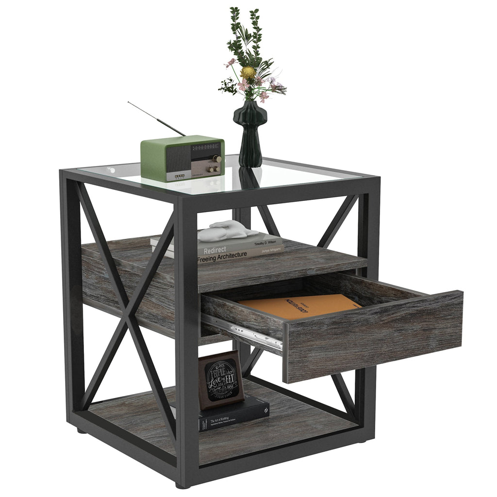 Set of 2 Modern End Tables with Drawer - Nightstands