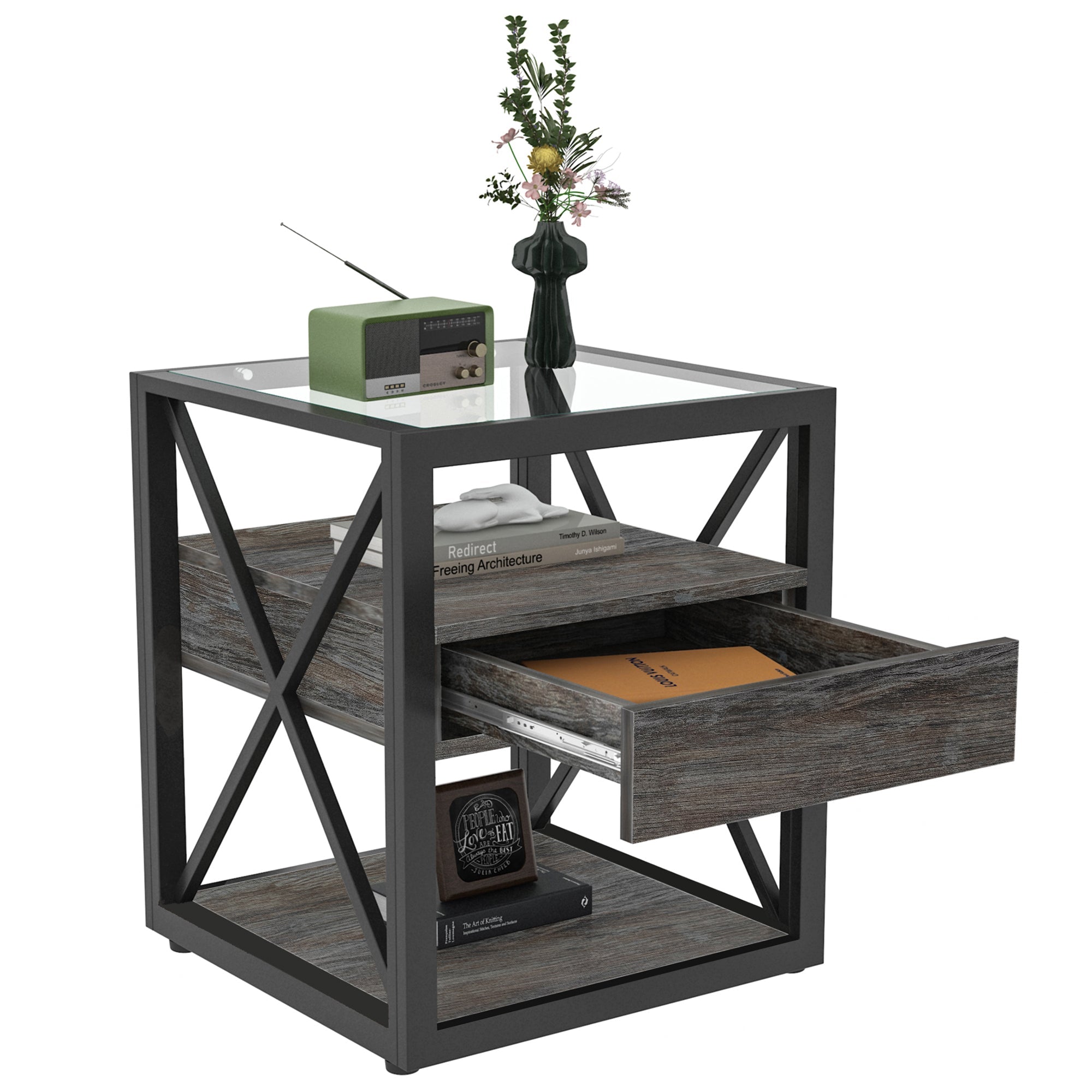 Set of 2 Modern End Tables with Drawer - Nightstands