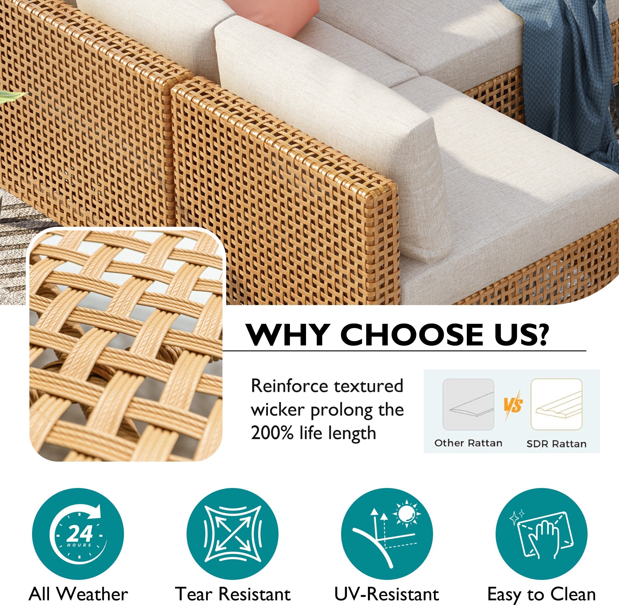 K&K 7-Piece Wicker Patio Furniture Set