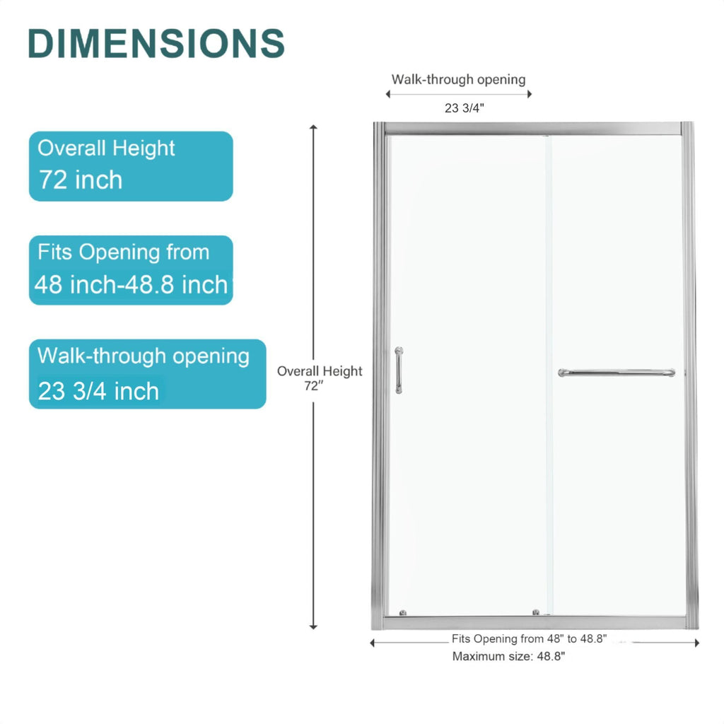 Single Sliding Bypass Shower Door Tempered Glass Enclosure