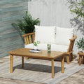 2-Person Outdoor Acacia Wood Patio Seating Group with Cushions and Coffee Table