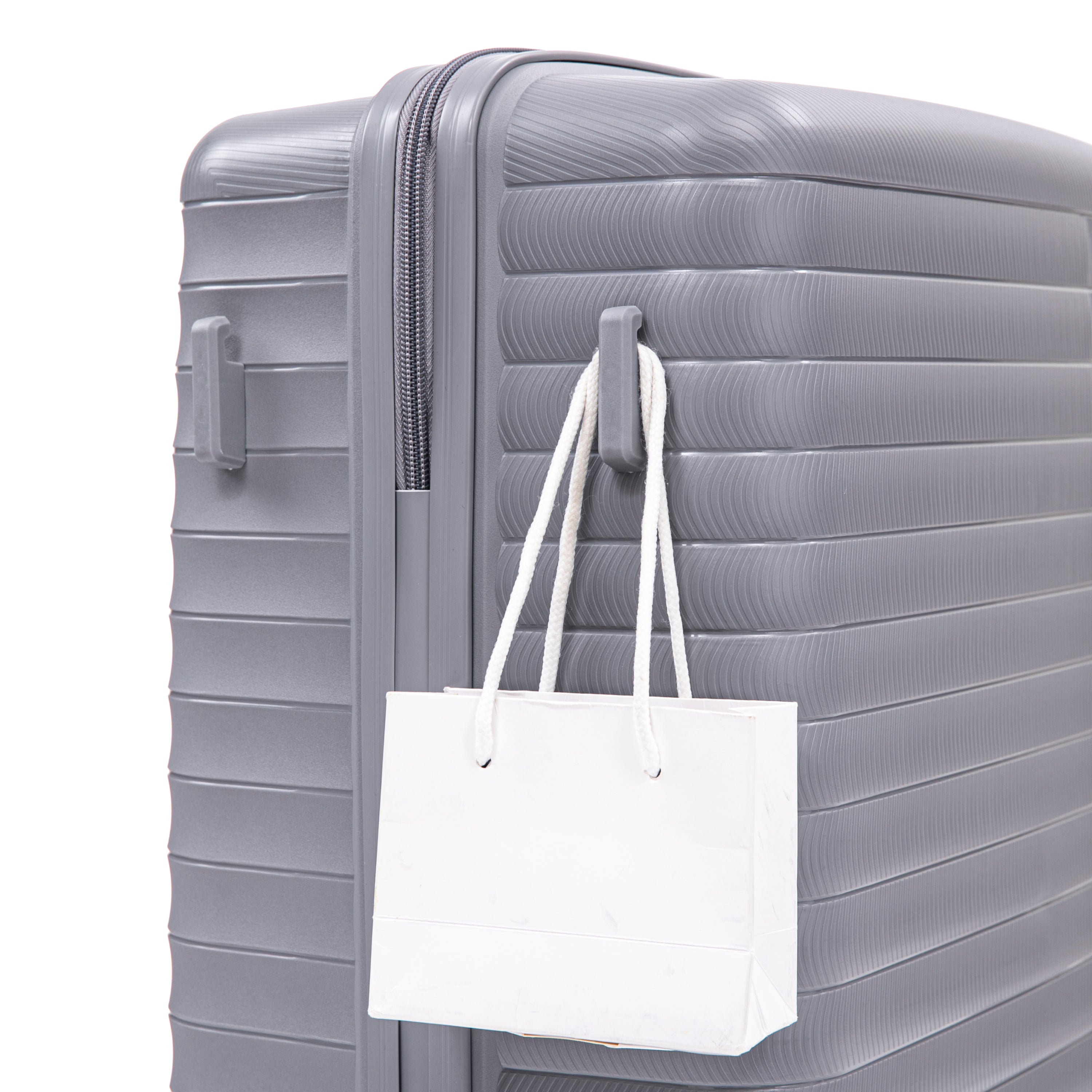4-Piece PP Spinner Wheel Luggage Set with Cosmetic Case, Light Gray