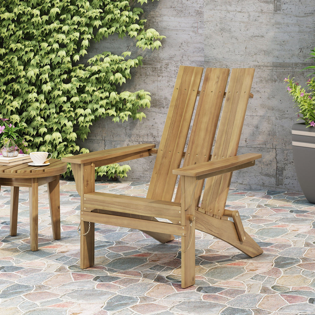 Outdoor Foldable Adirondack Chair With Slat Back - Natural