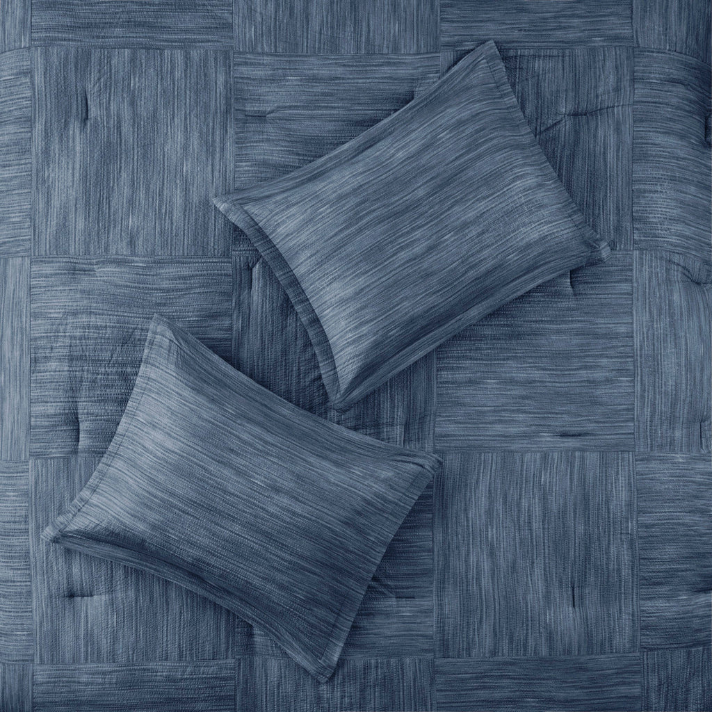 7 Piece Printed Seersucker Comforter Set Navy Queen