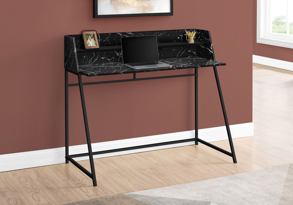 Computer Desk for Home Office with Marble Look and Storage Shelves
