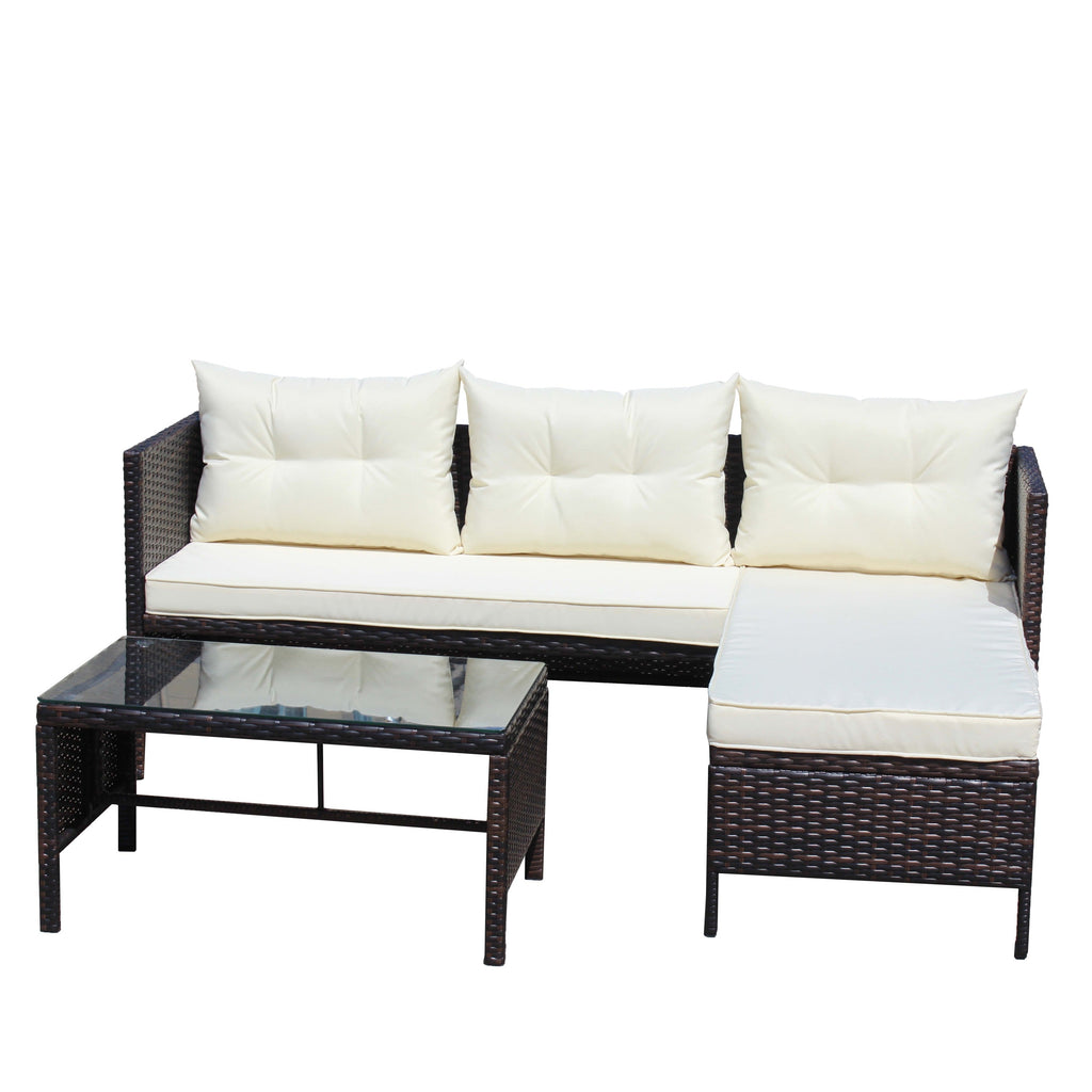Outdoor Patio Furniture 3-Piece Conversation Set with Wicker Rattan Sectional Sofa