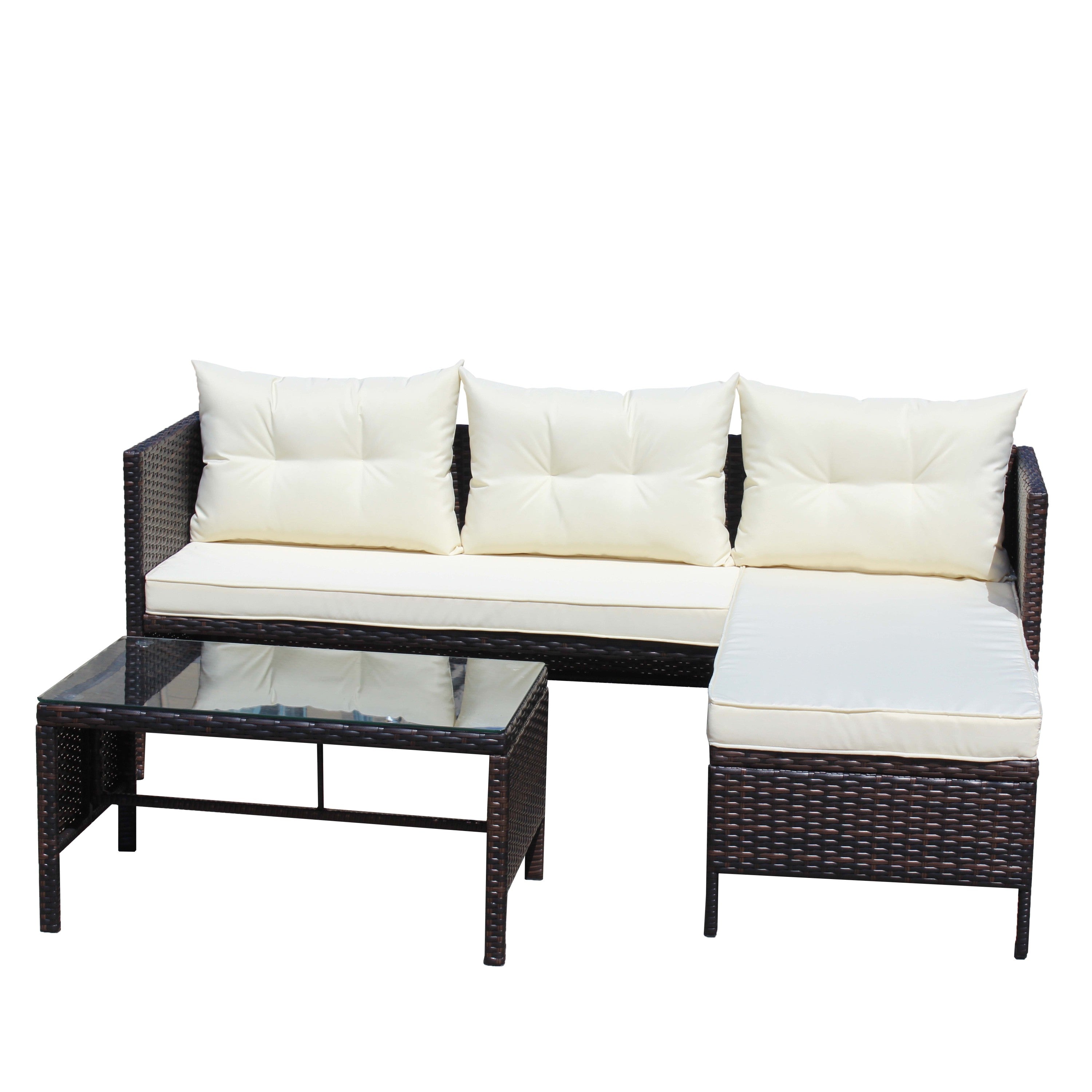 Outdoor Patio Furniture 3-Piece Conversation Set with Wicker Rattan Sectional Sofa