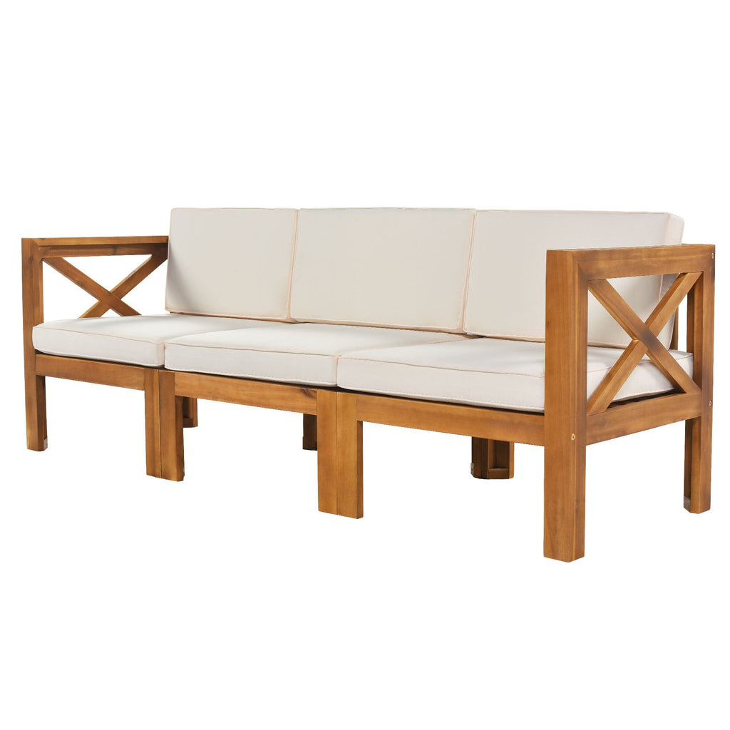 Topmax Outdoor Patio Wood 5-Piece Sectional Sofa Seating Group Set
