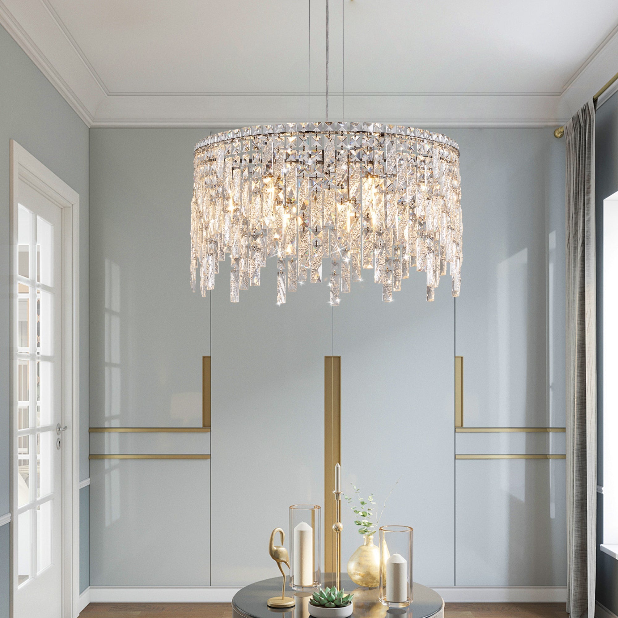 24" Luxurious Round Silver Crystal Chandelier