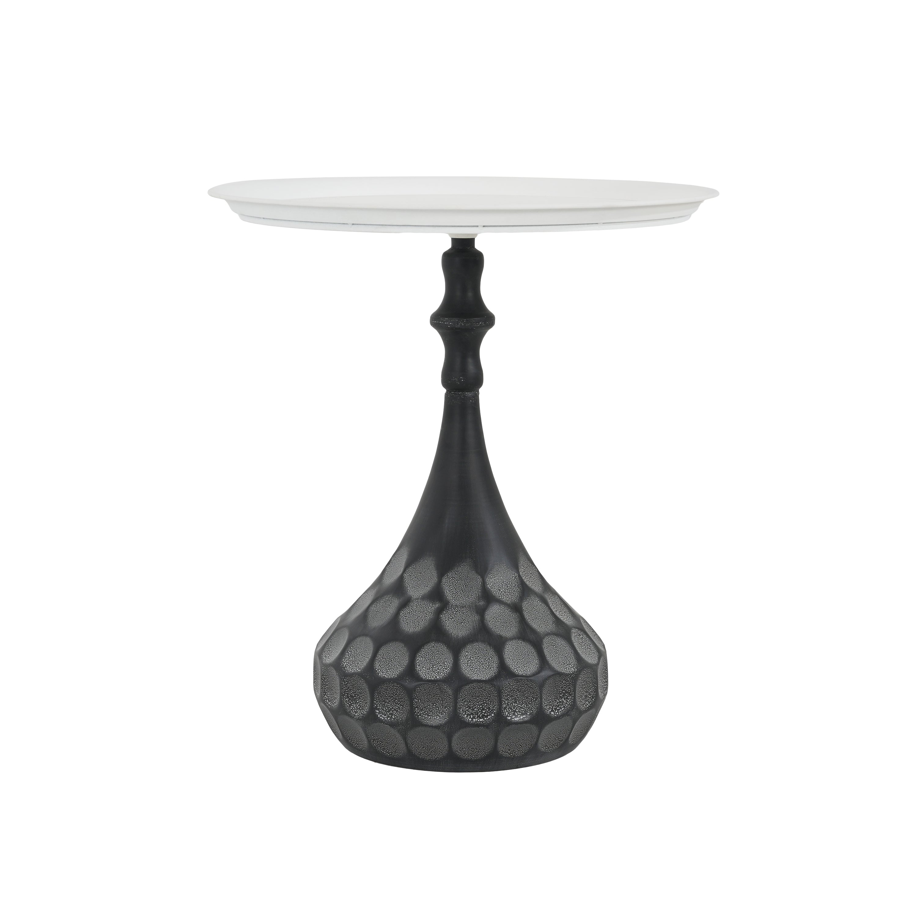 Accent Metal Coffee Table, Pedestal Table for Living Room, Hand-Hammered Texture, White+Black