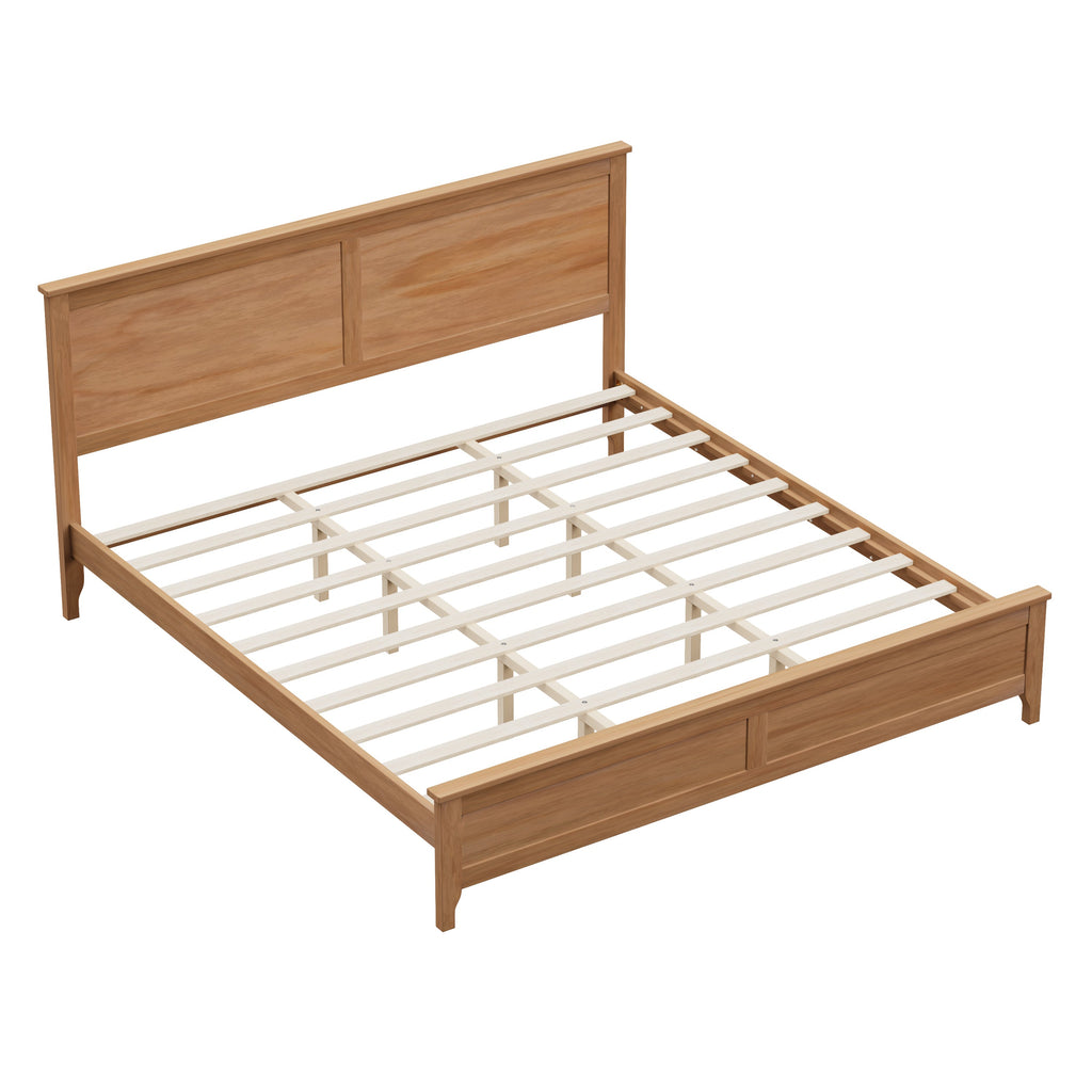 Modern Solid Wood King Size Platform Bed with Sturdy Wooden Slats Support