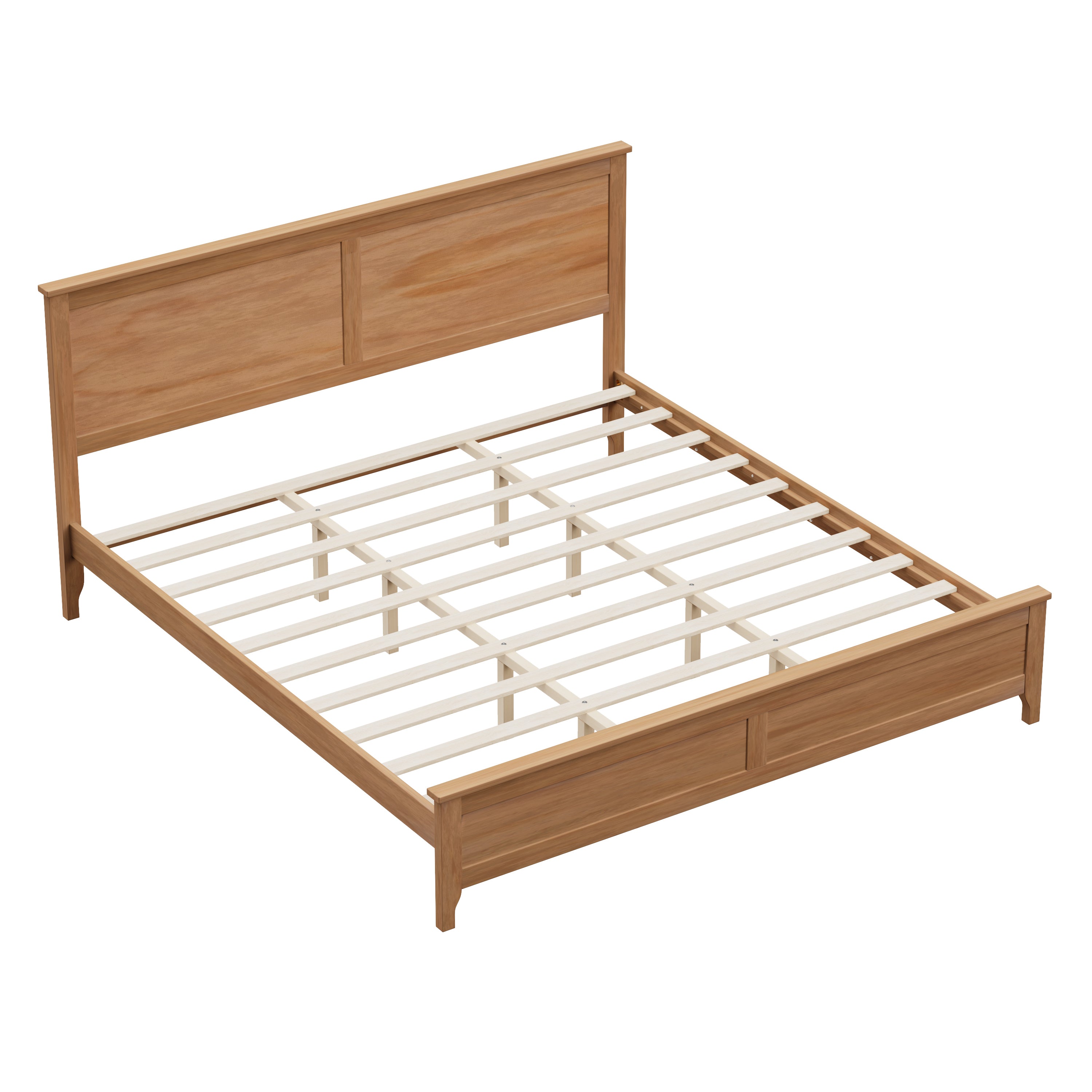 Modern Solid Wood King Size Platform Bed with Sturdy Wooden Slats Support