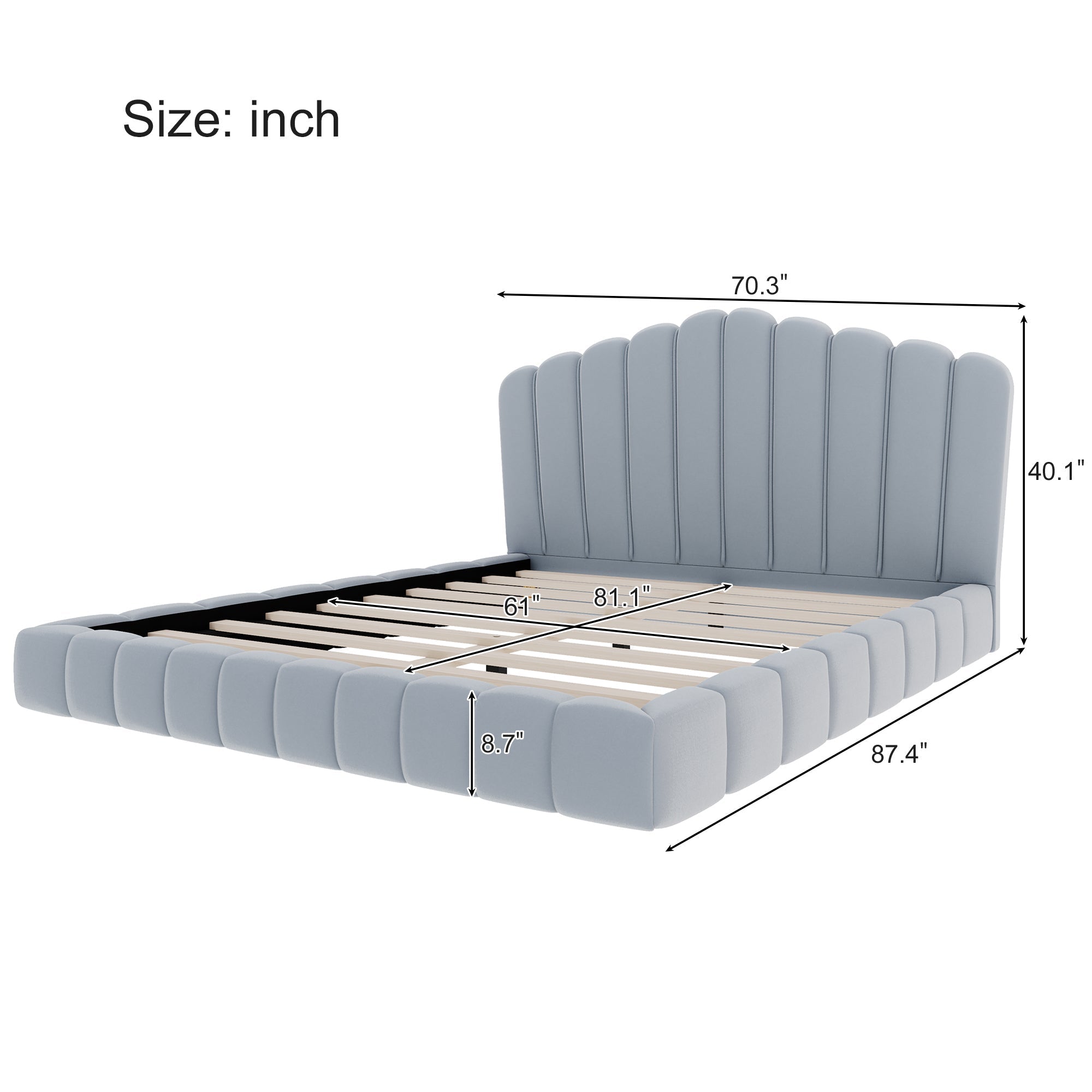 Velvet Upholstered Queen Bed with Shell-Shaped Headboard
