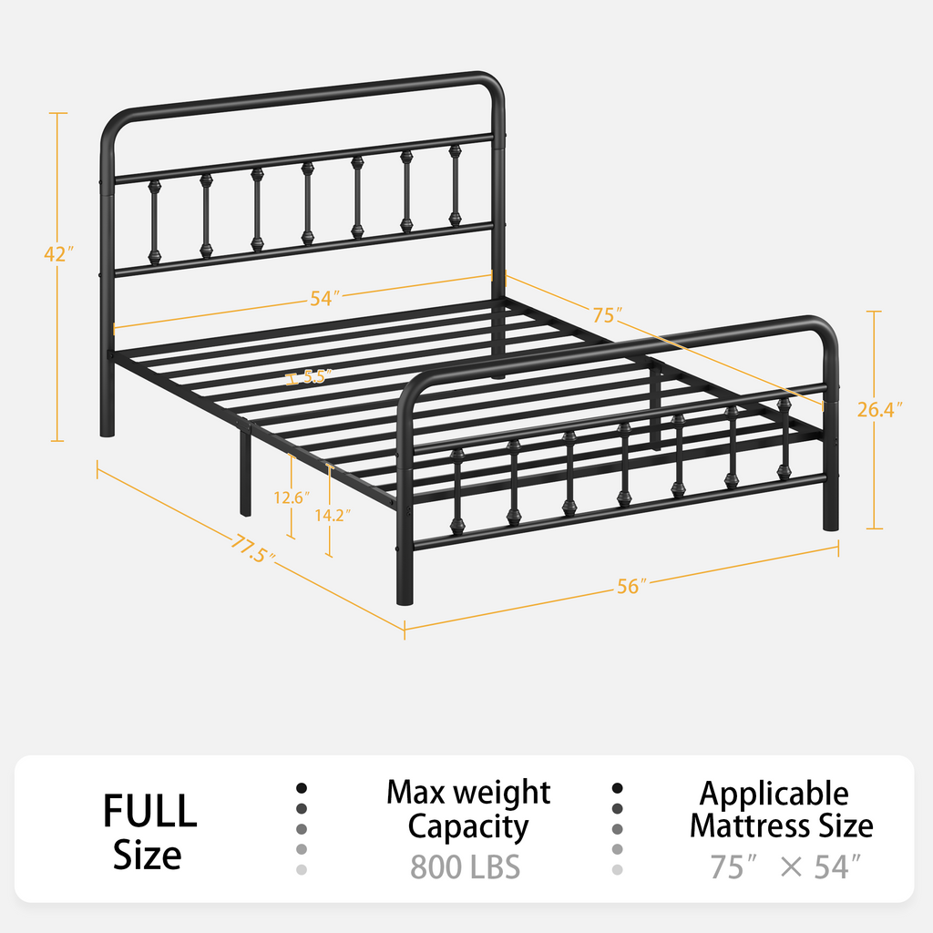 Metal Full Size Bed Frame with Headboard and Under Bed Storage