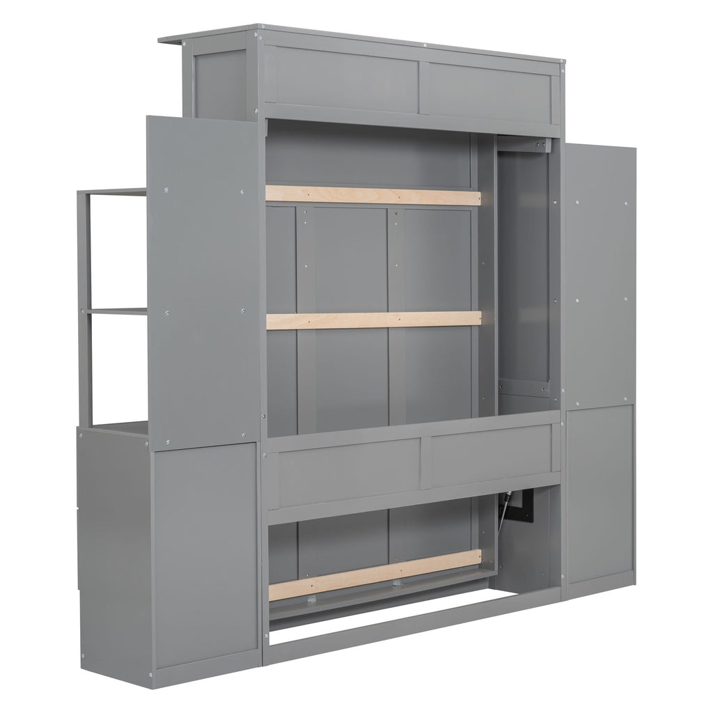 Murphy Wall Bed With LED Lights, Shelves And Drawers
