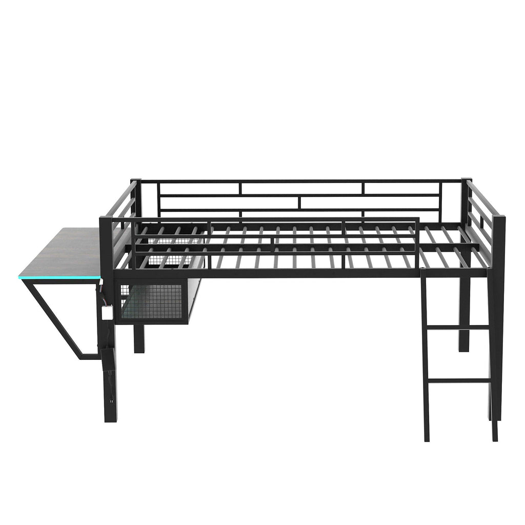 Gaming - Full Size Loft Bed With Desk, LED - Black