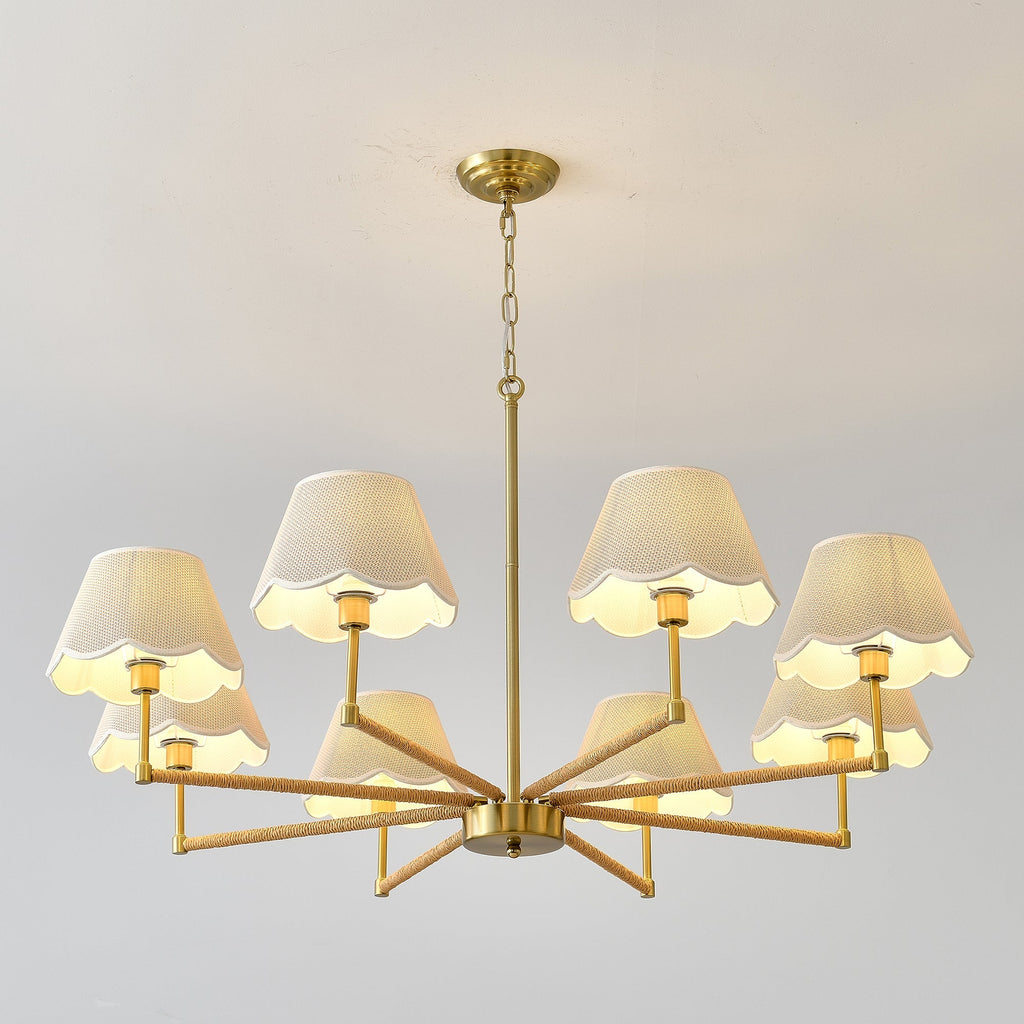 8-Light Rope and Fabric Shade Gold Chandelier
