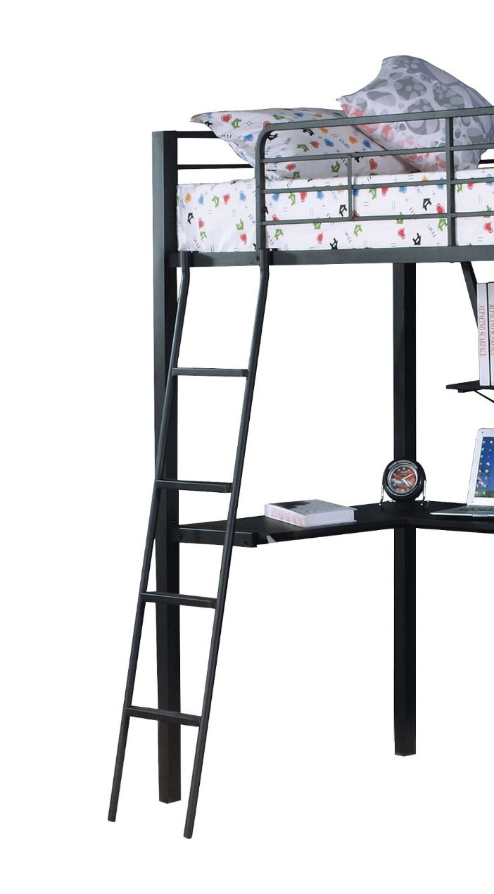 Senon Twin Loft Bed With Desk - Black / Silver