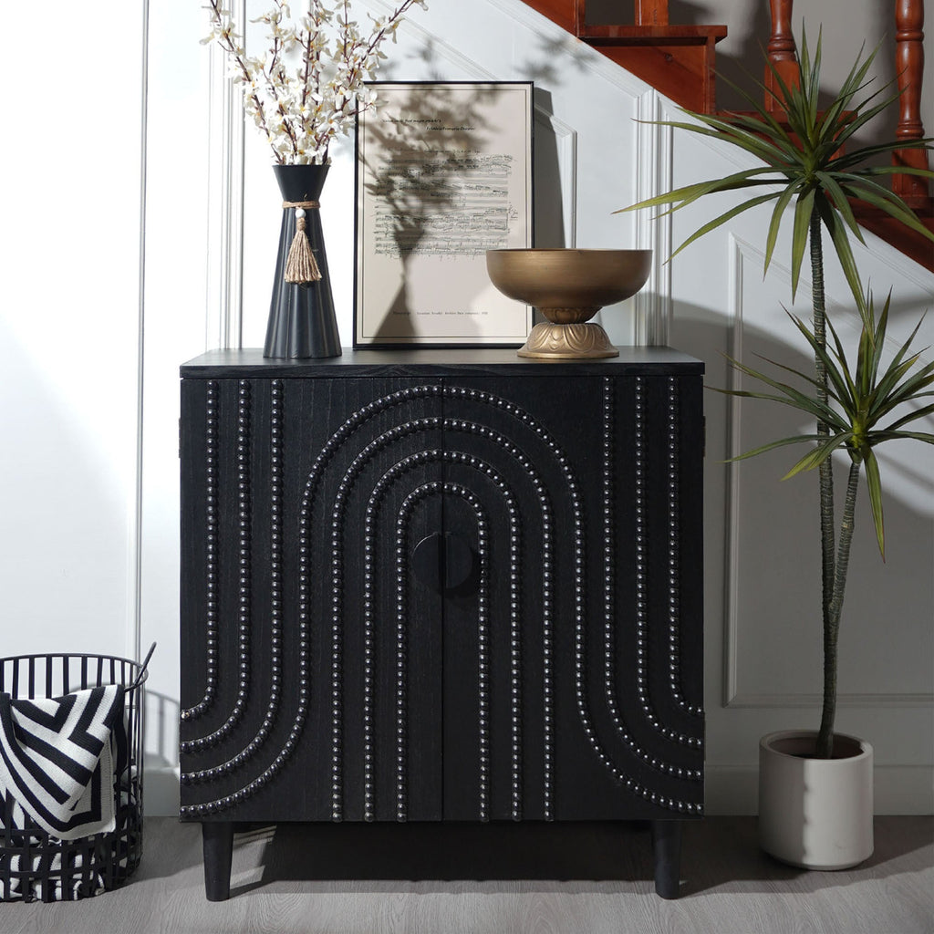 Modern Black Wood Storage Cabinet with Decorative Door