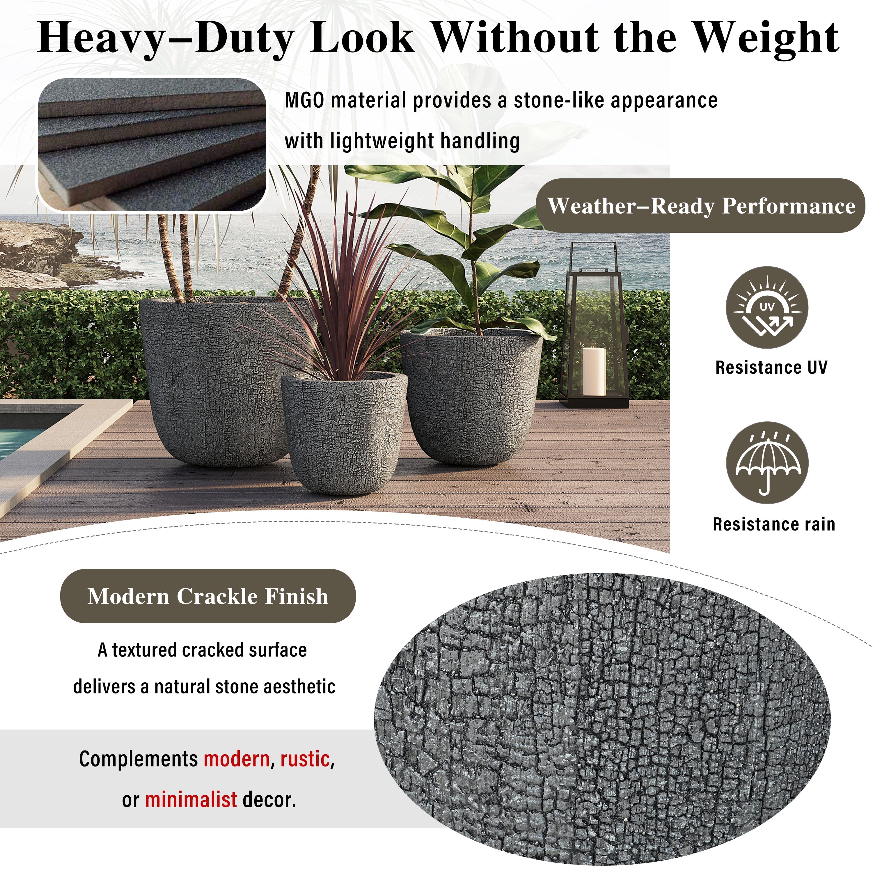 U_STYLE Lightweight MGO Planter Set of 3