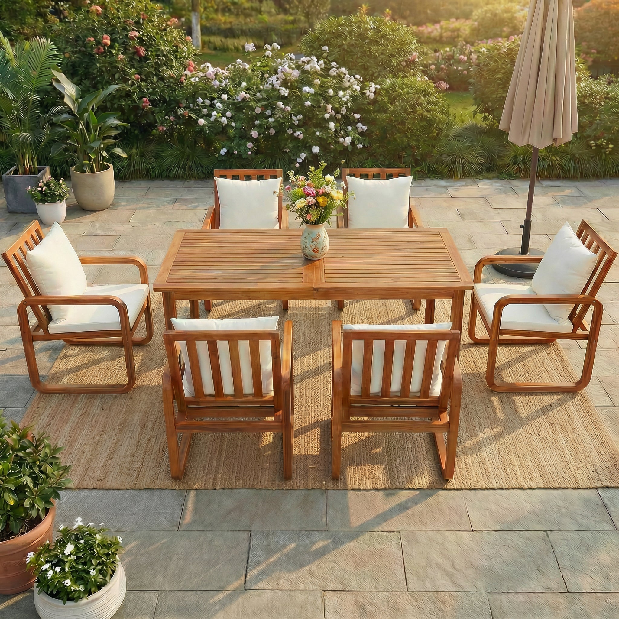 7 Pieces Patio Dining Set Outdoor Dining Table and Chairs