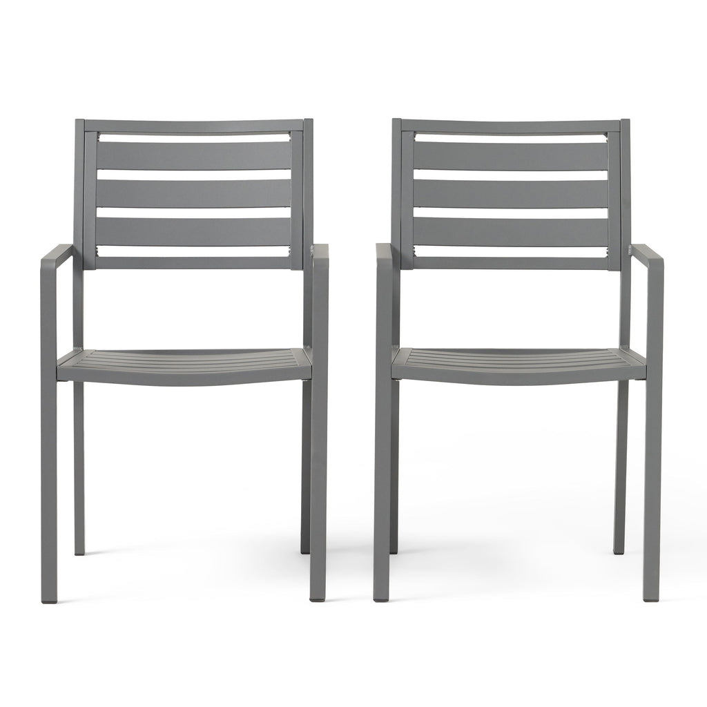 Outdoor Modern Aluminum Dining Chair (Set of 2), Gun Metal Gray