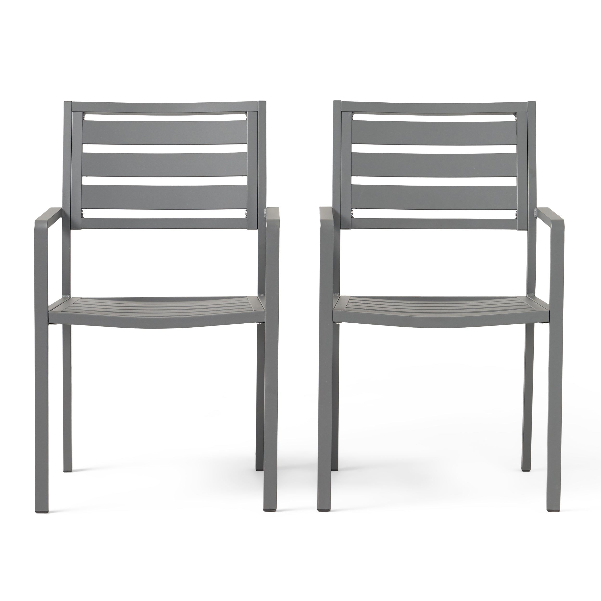 Outdoor Modern Aluminum Dining Chair (Set of 2), Gun Metal Gray