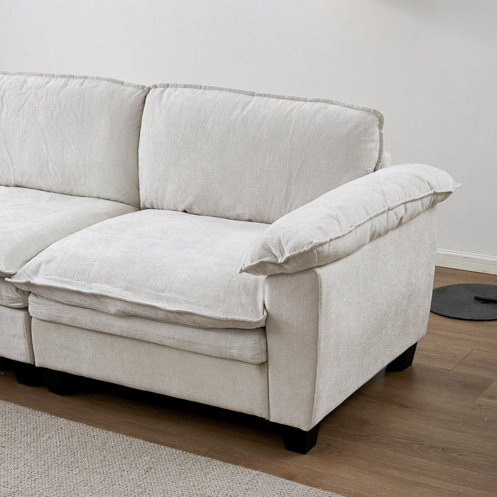 Living Room Sofa Luxury Couch with Ottoman in Soft Chenille Beige