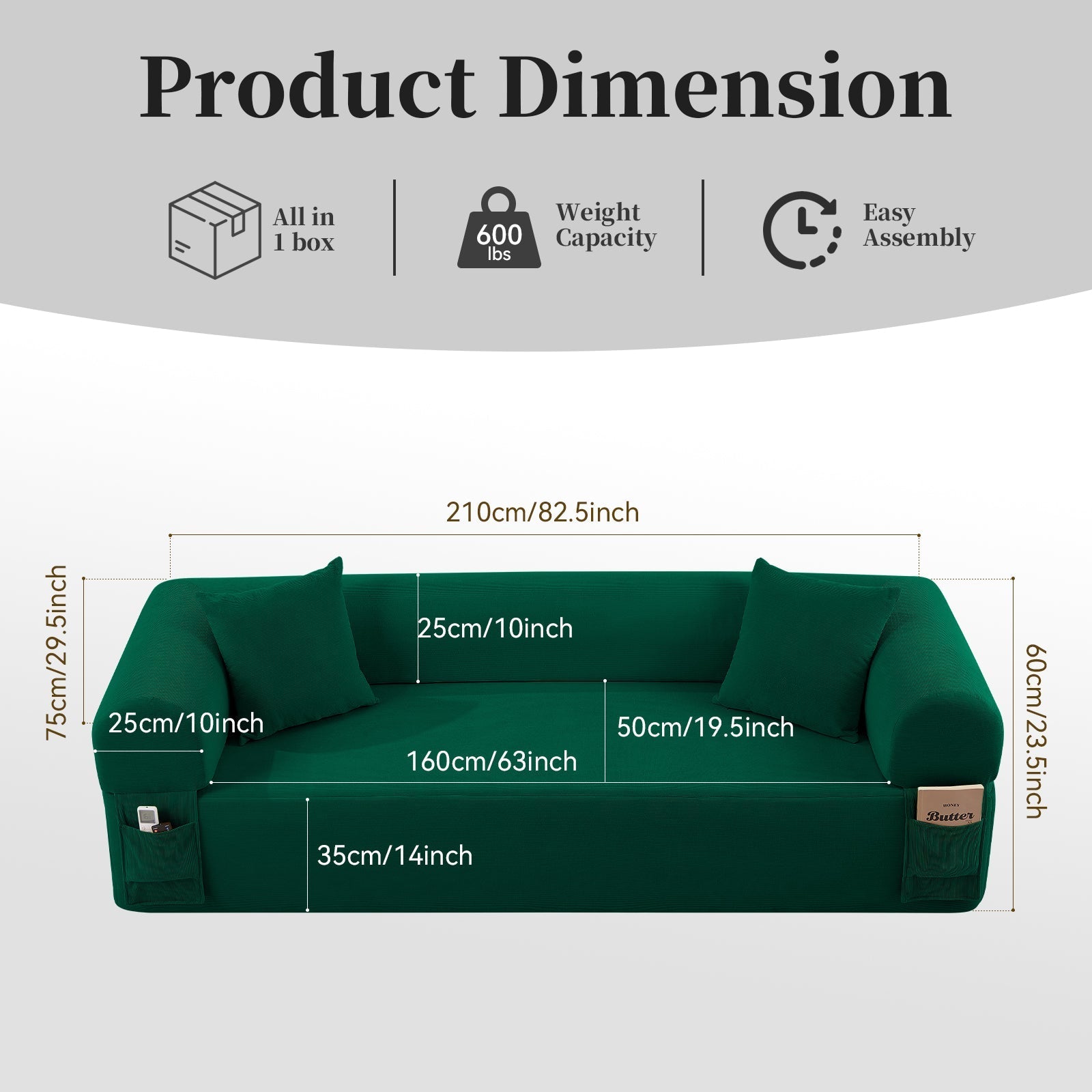 Spring Sofa with High-Quality Fabric in Green