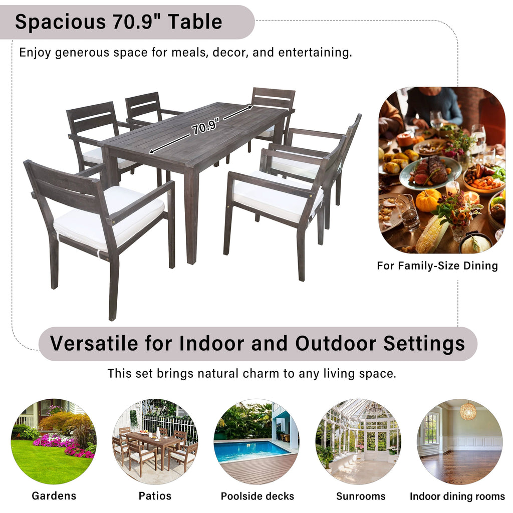 U_Style 7 Pieces Acacia Wood Outdoor Dining Set with Cushions